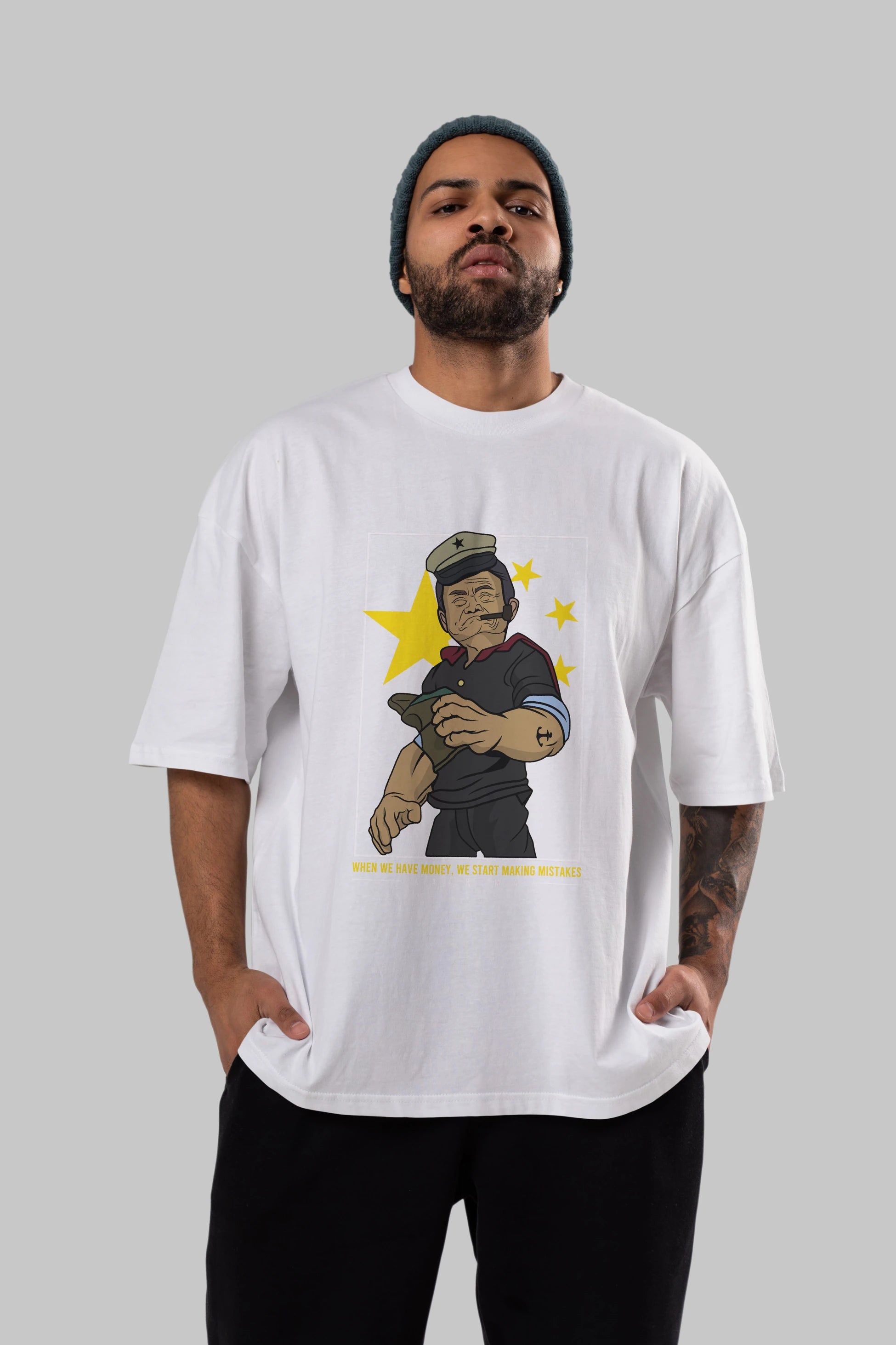 Popeye Jack Ma Ön Baskılı Oversize t-shirt Erkek Kadın Unisex %100 Pamuk tişort