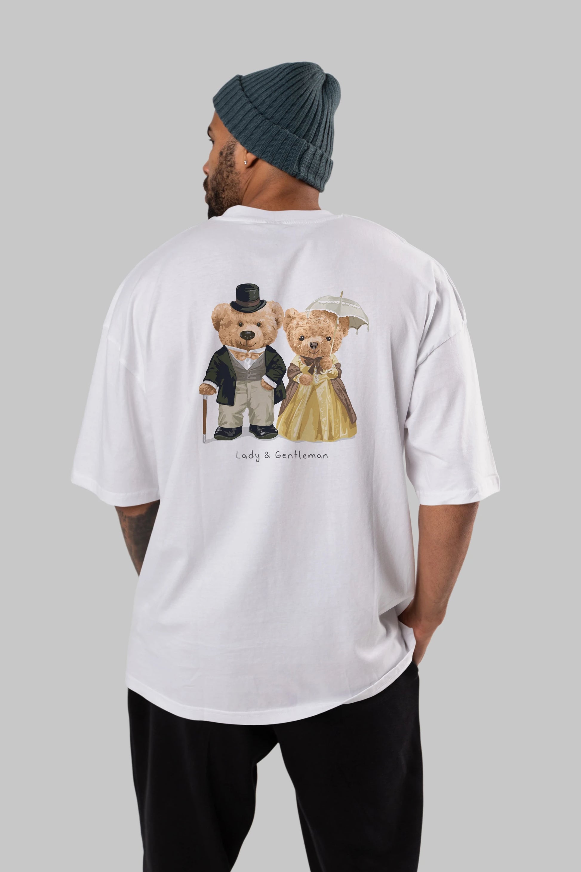 Teddy Bear Couple Arka Baskılı Oversize t-shirt Erkek Kadın Unisex %100 Pamuk
