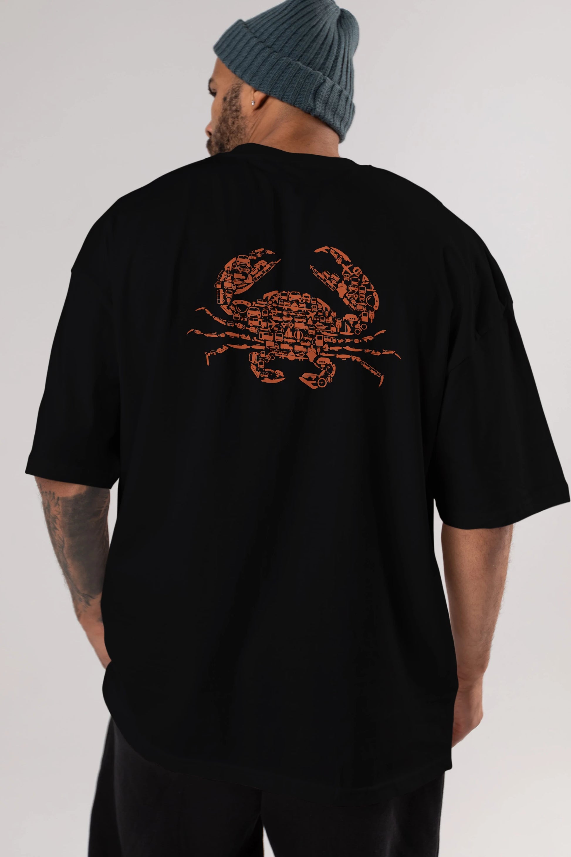 Crab Arka Baskılı Oversize t-shirt %100 pamuk Erkek Kadın Unisex