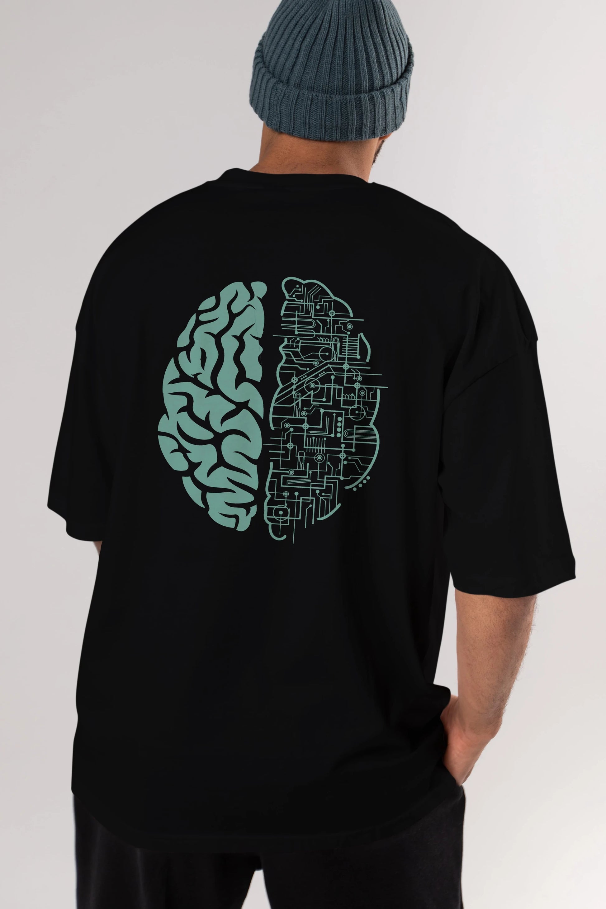 Electric Brain Arka Baskılı Oversize t-shirt %100 pamuk Erkek Kadın Unisex