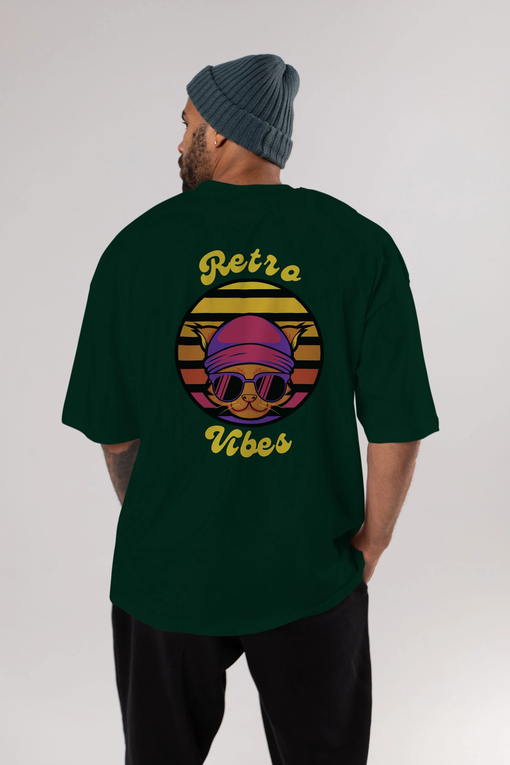 Cat Retro Vibes Arka Baskılı Oversize t-shirt Erkek Kadın Unisex