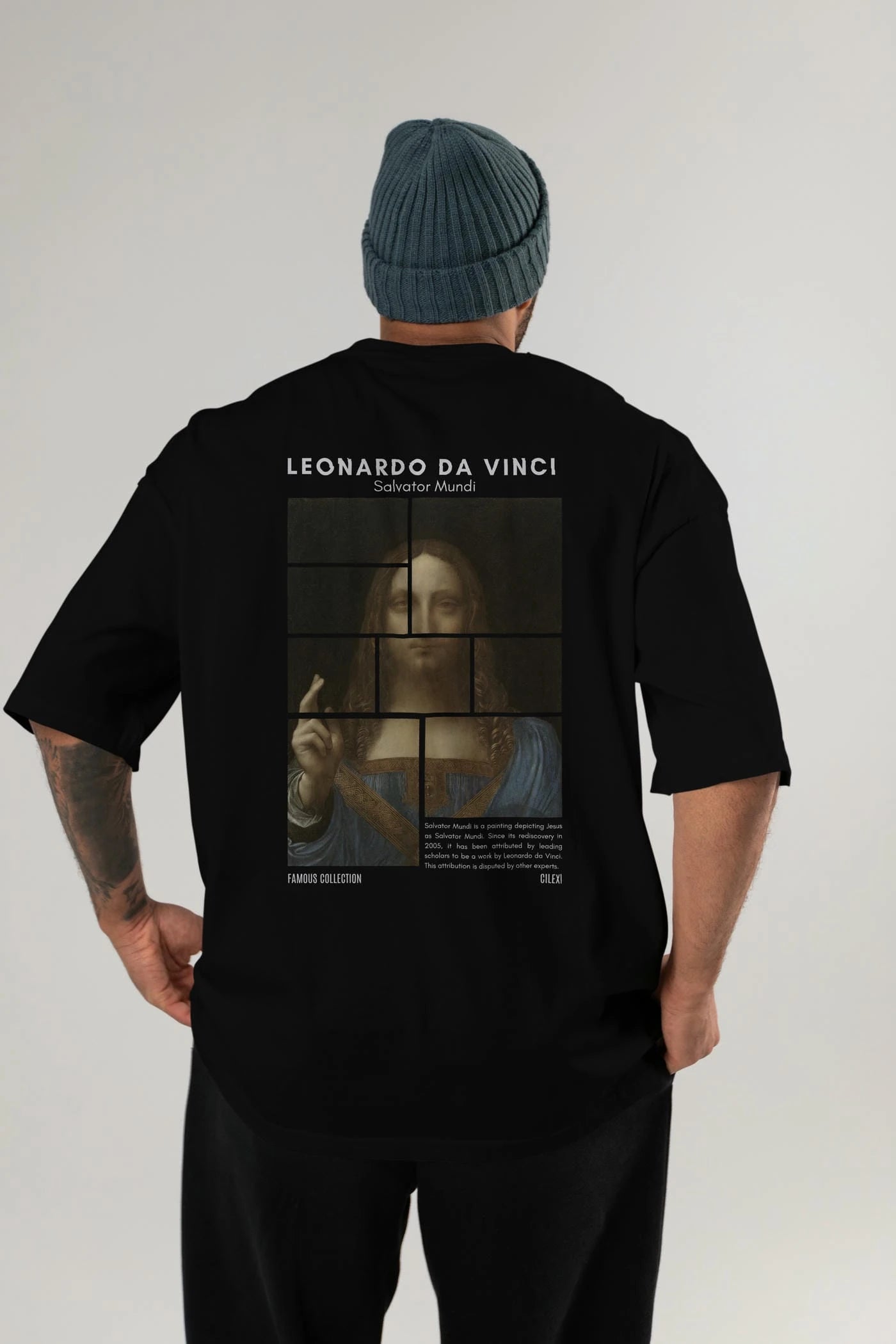 Salvador Mundi Arka Baskılı Oversize t-shirt Erkek Kadın Bisiklet Yaka Pamuk tişort
