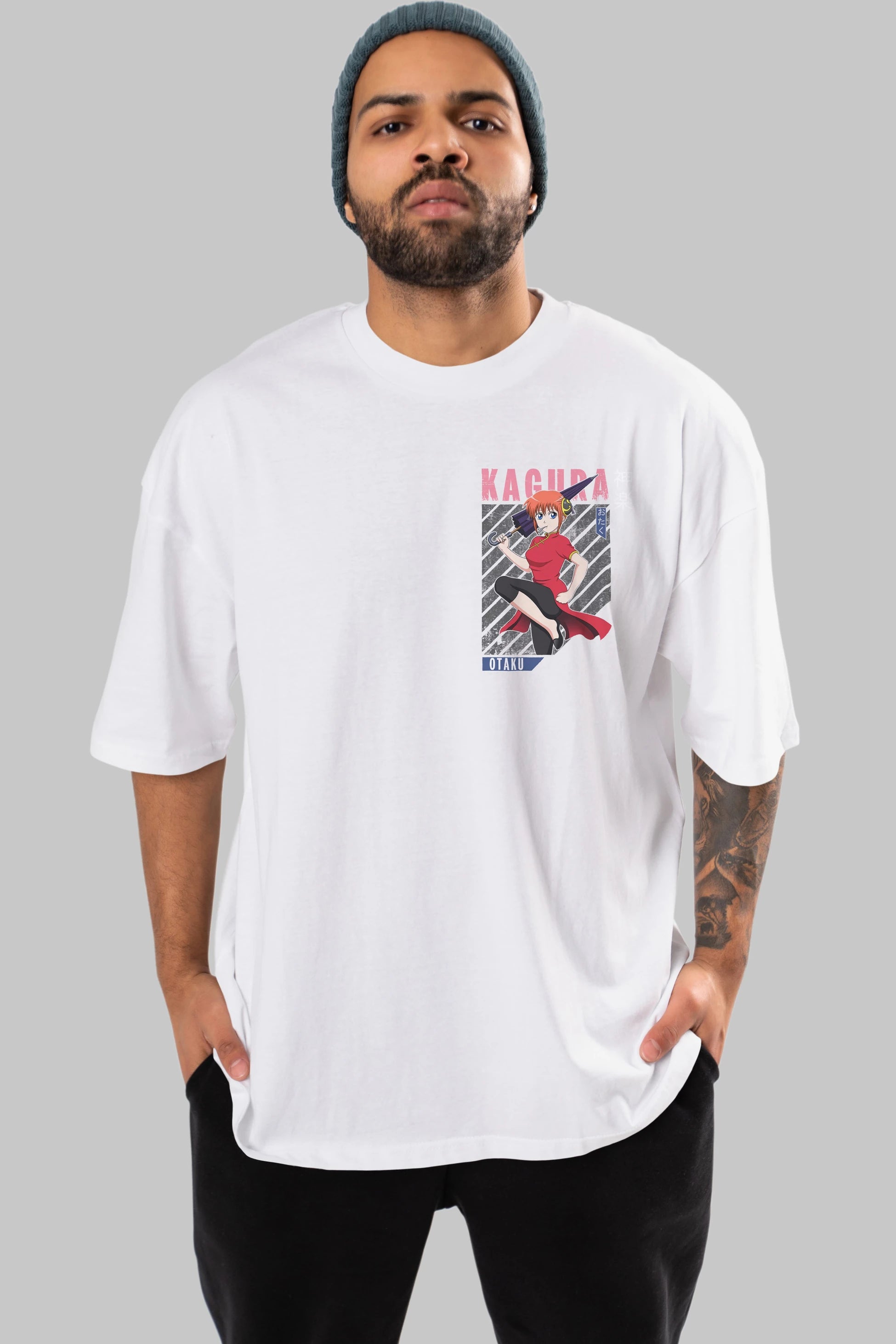 Kagura GINTAMA 1 Ön Sol Baskılı Oversize t-shirt Erkek Kadın Unisex %100 Pamuk Bisiklet Yaka tişort
