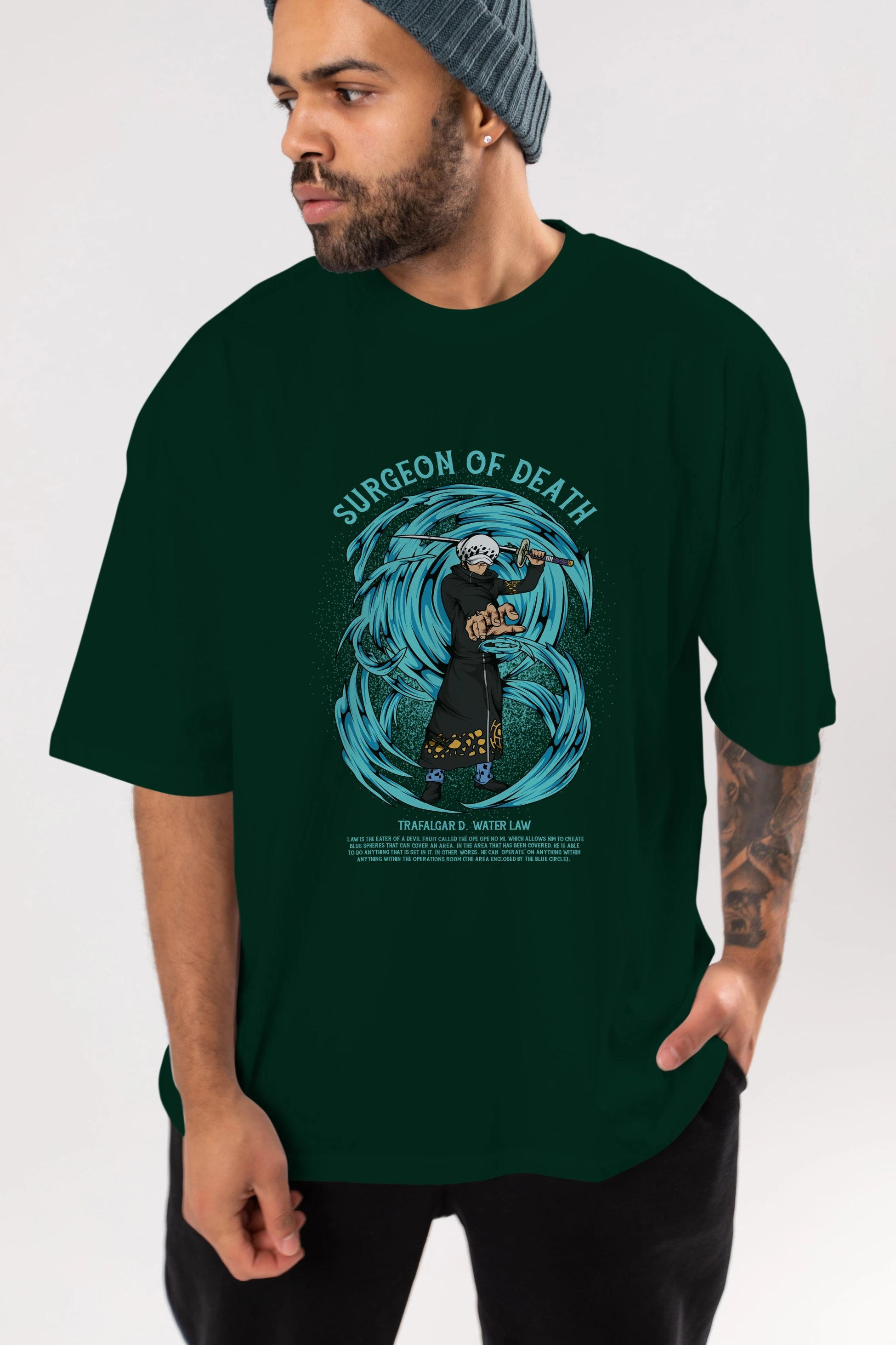 Trafalgad D. Water Law Anime Ön Baskılı Oversize t-shirt %100 pamuk Erkek Kadın Unisex