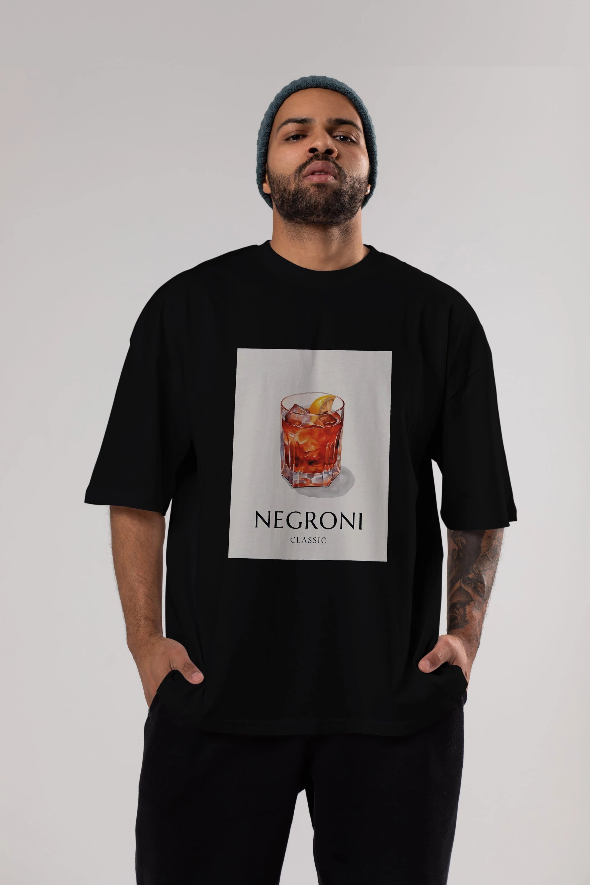 Negroni Classic Ön Baskılı Oversize t-shirt Erkek Kadın Unisex %100 Pamuk Bisiklet Yaka tişort