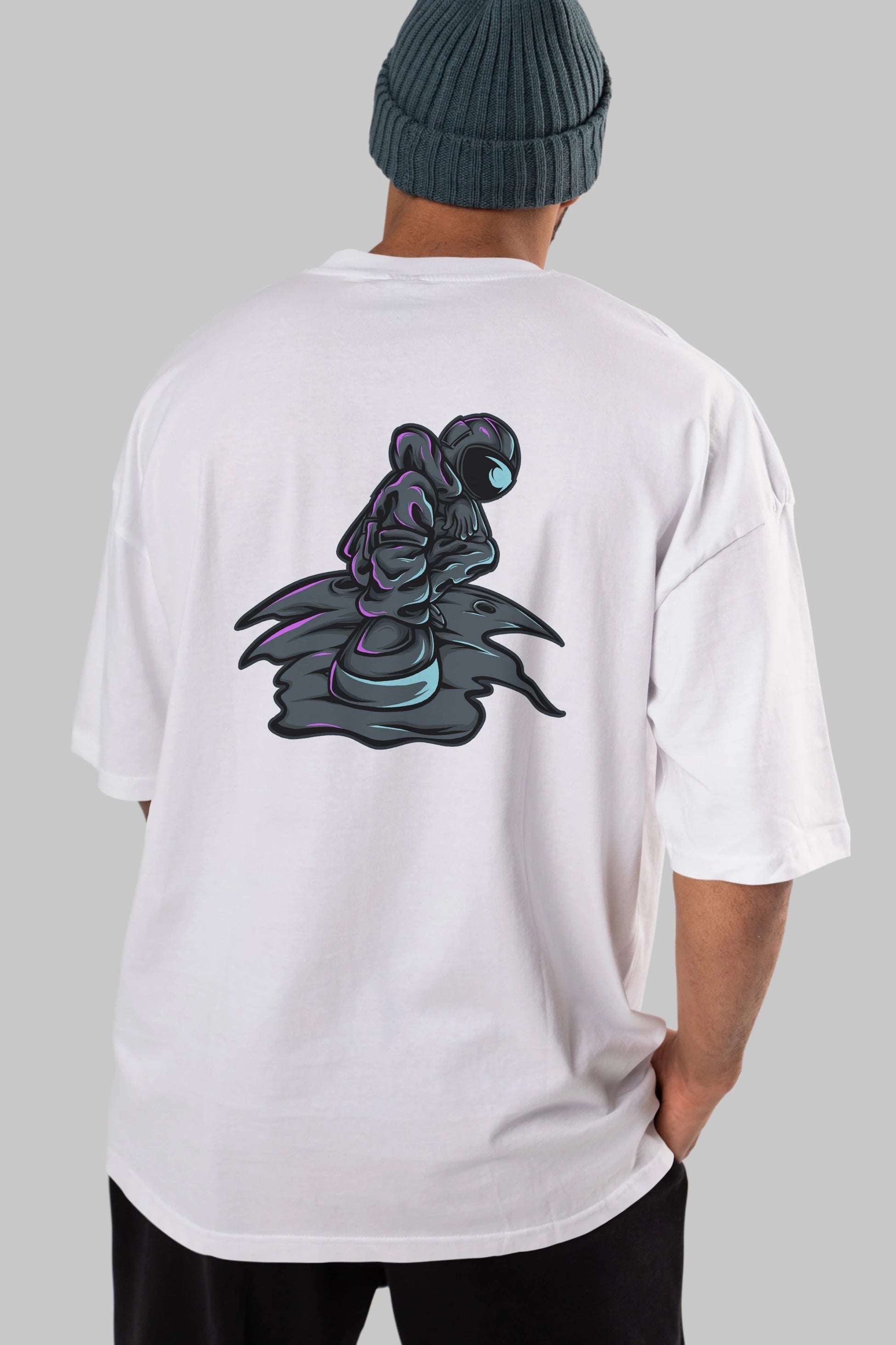 Stylish Astronaut Arka Baskılı Oversize t-shirt Erkek Kadın Unisex