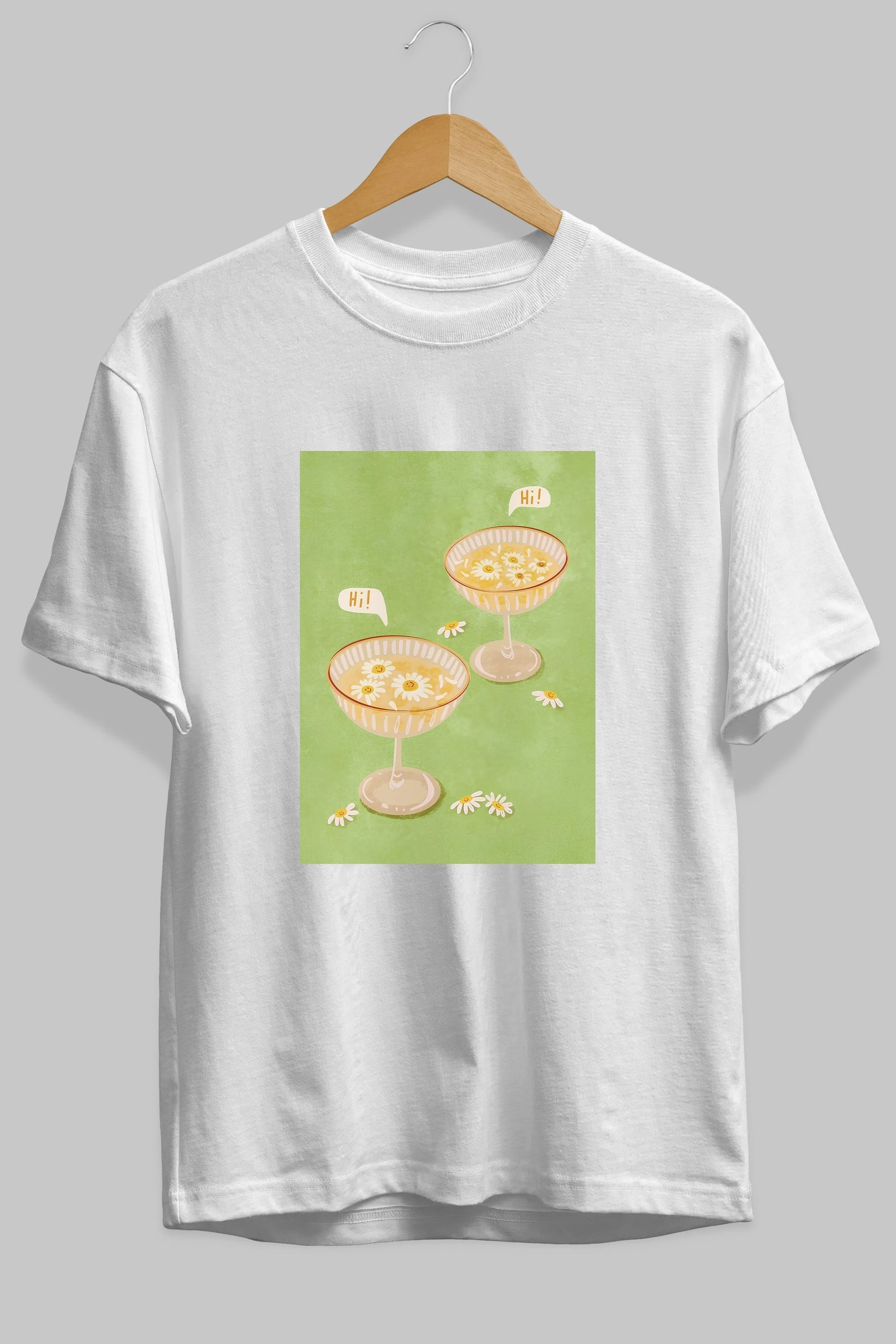 Hi Cheers Ön Baskılı Oversize t-shirt Erkek Kadın Unisex %100 Pamuk Bisiklet Yaka tişort