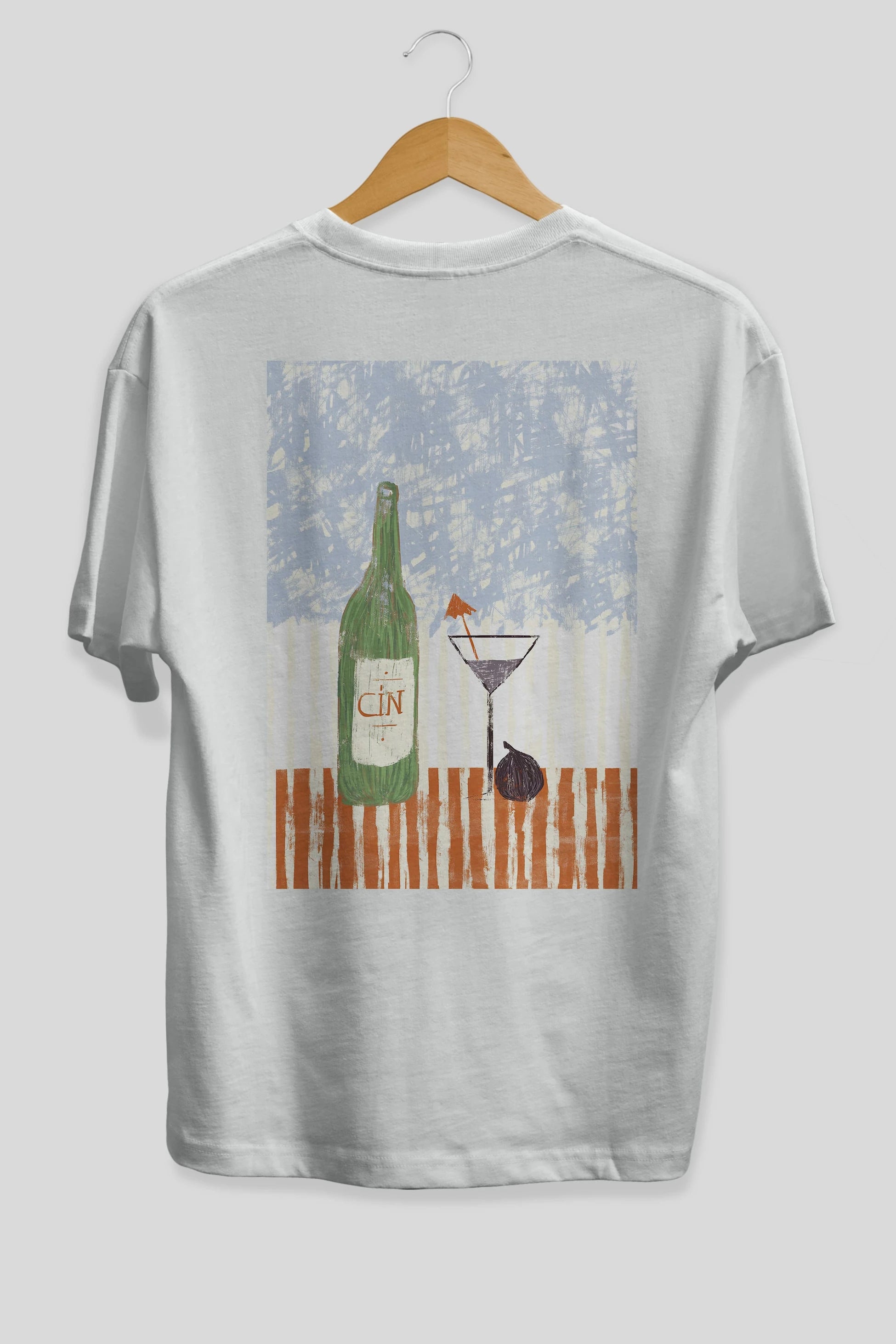 Gin Arka Baskılı Oversize t-shirt Erkek Kadın Unisex %100 Pamuk Bisiklet Yaka tişort