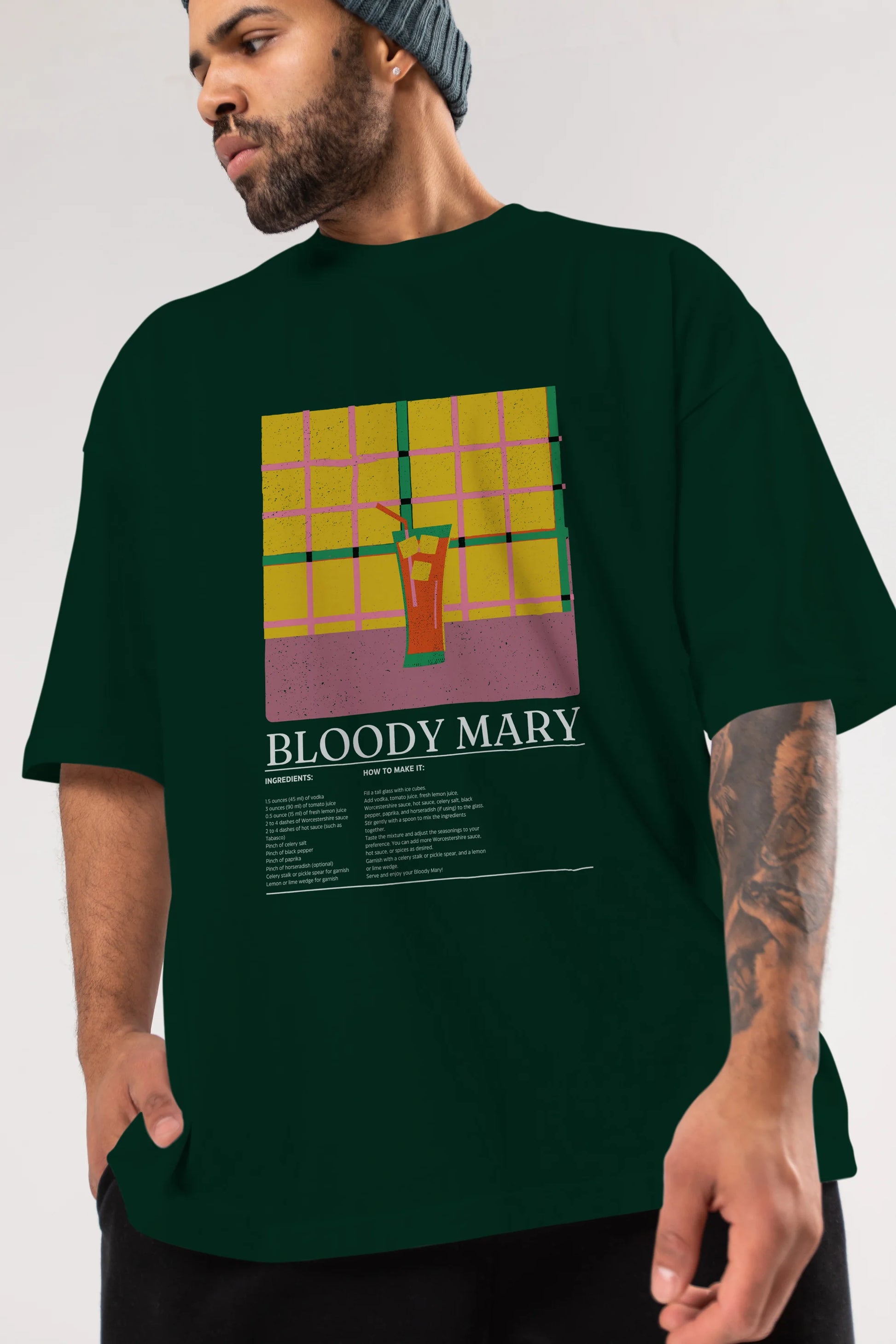 Bloody Mary Kokteyl Ön Baskılı Oversize t-shirt Erkek Kadın %100 Pamuk Bisiklet Yaka tişort