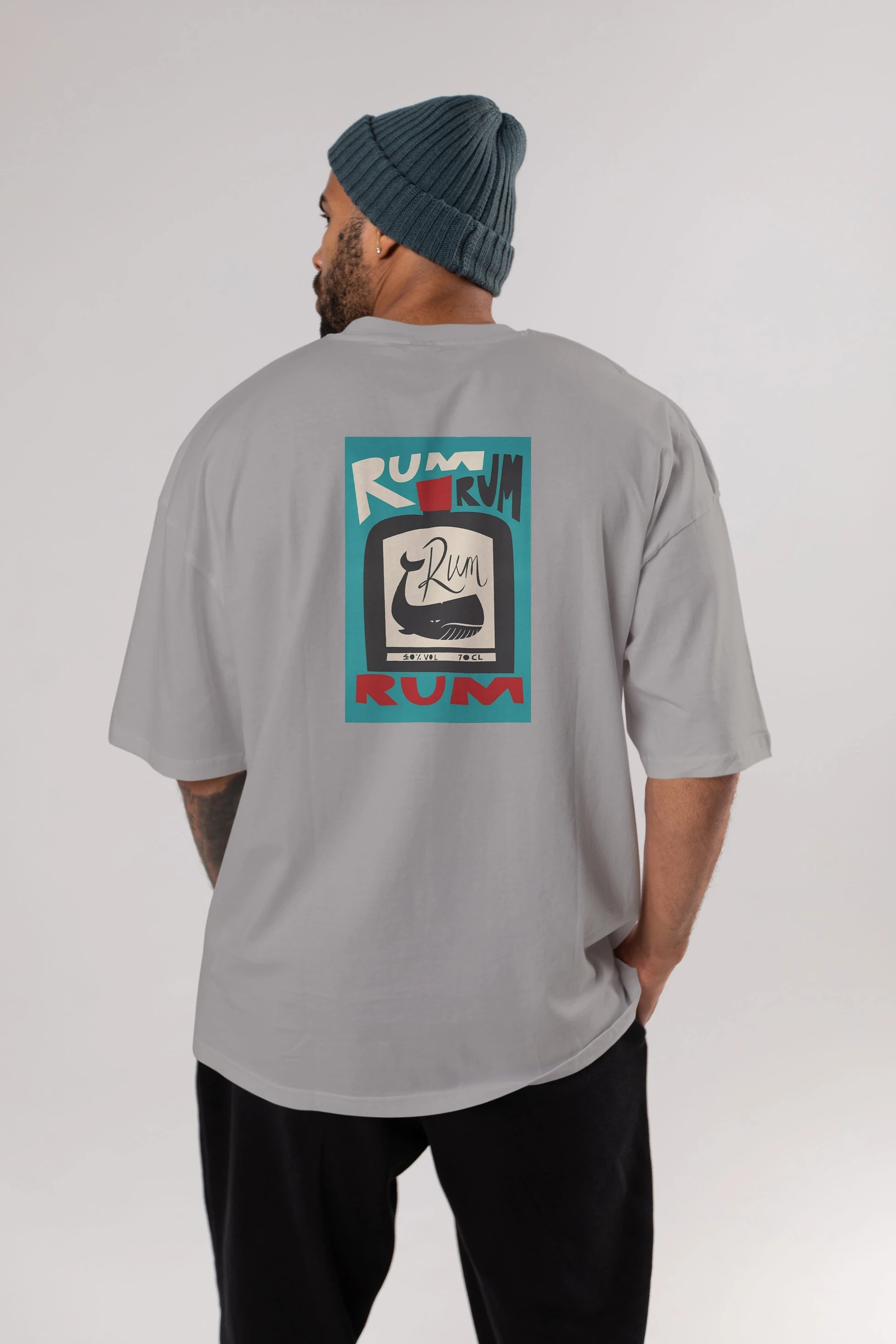 Rum Arka Baskılı Oversize t-shirt Erkek Kadın Unisex %100 Pamuk Bisiklet Yaka tişort