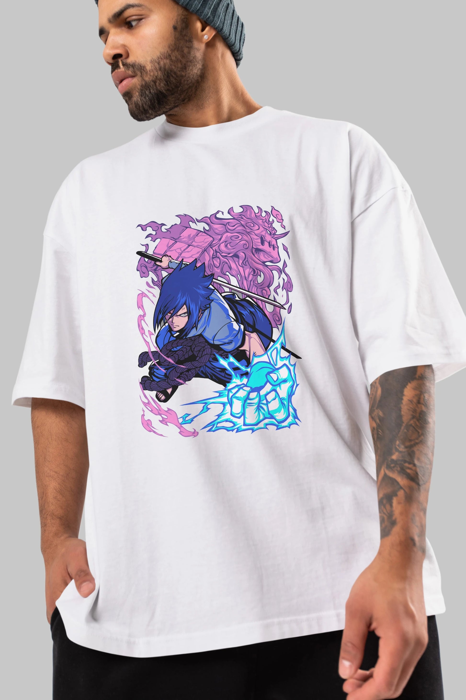 NARUTO SASUKE UCHIHA 2 Anime Ön Baskılı Oversize t-shirt %100 pamuk Erkek Kadın Unisex