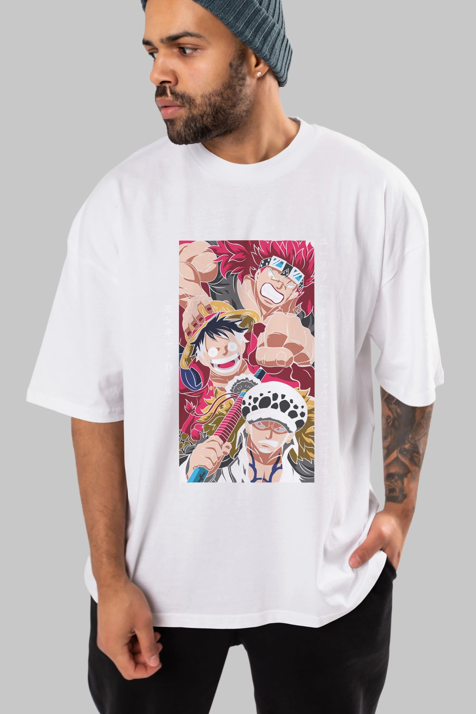 SUPER NOVAS one piece Anime Ön Baskılı Oversize t-shirt %100 pamuk Erkek Kadın Unisex