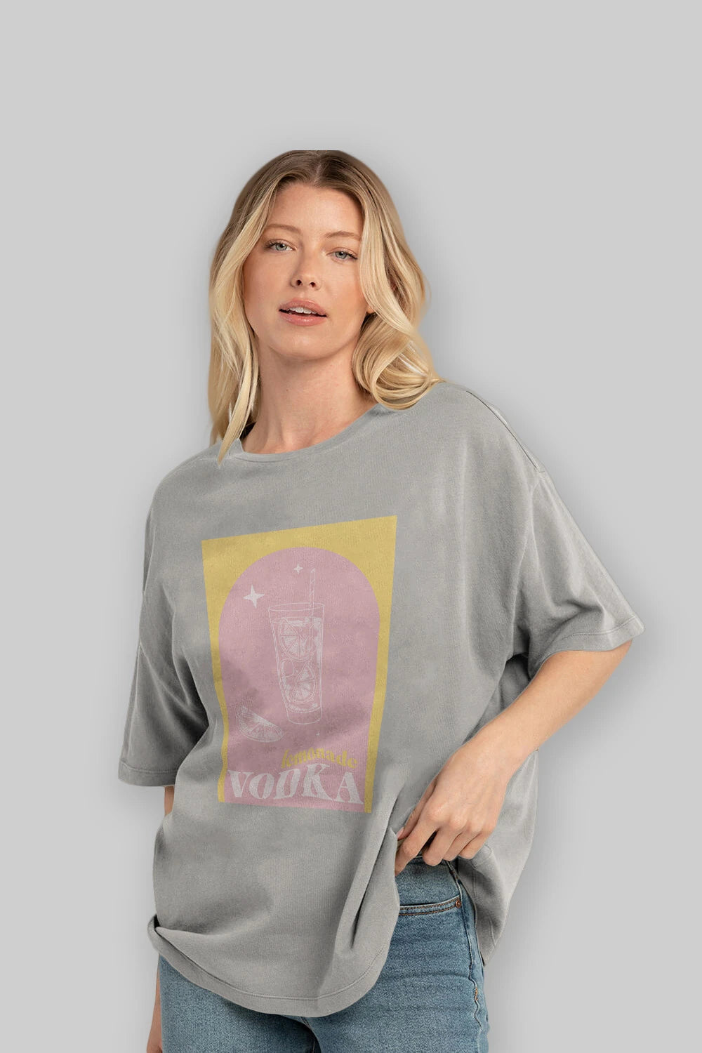 Vodka Limon Ön Baskılı Oversize t-shirt Erkek Kadın Unisex %100 Pamuk Bisiklet Yaka tişort