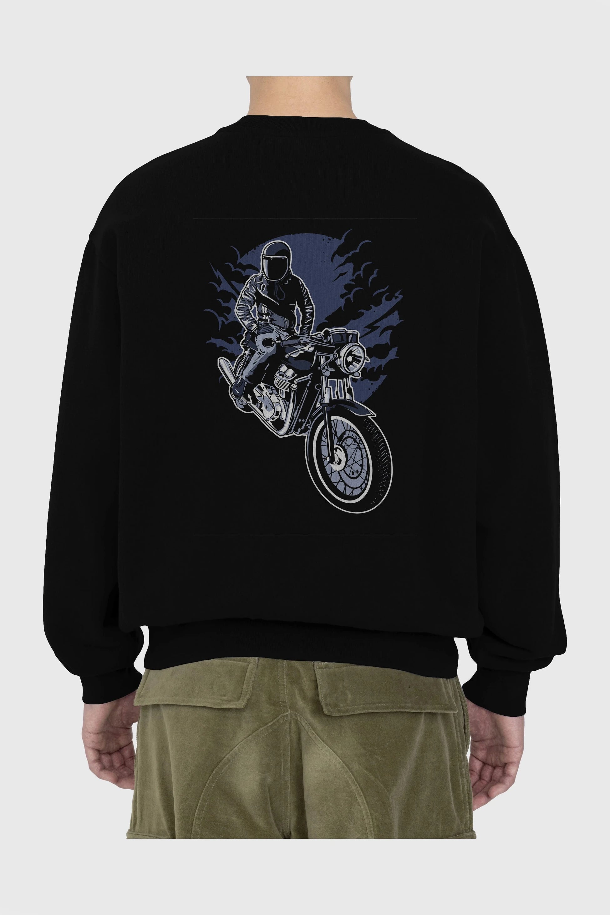 Night Rider Arka Baskılı Oversize Sweatshirt Erkek Kadın Unisex