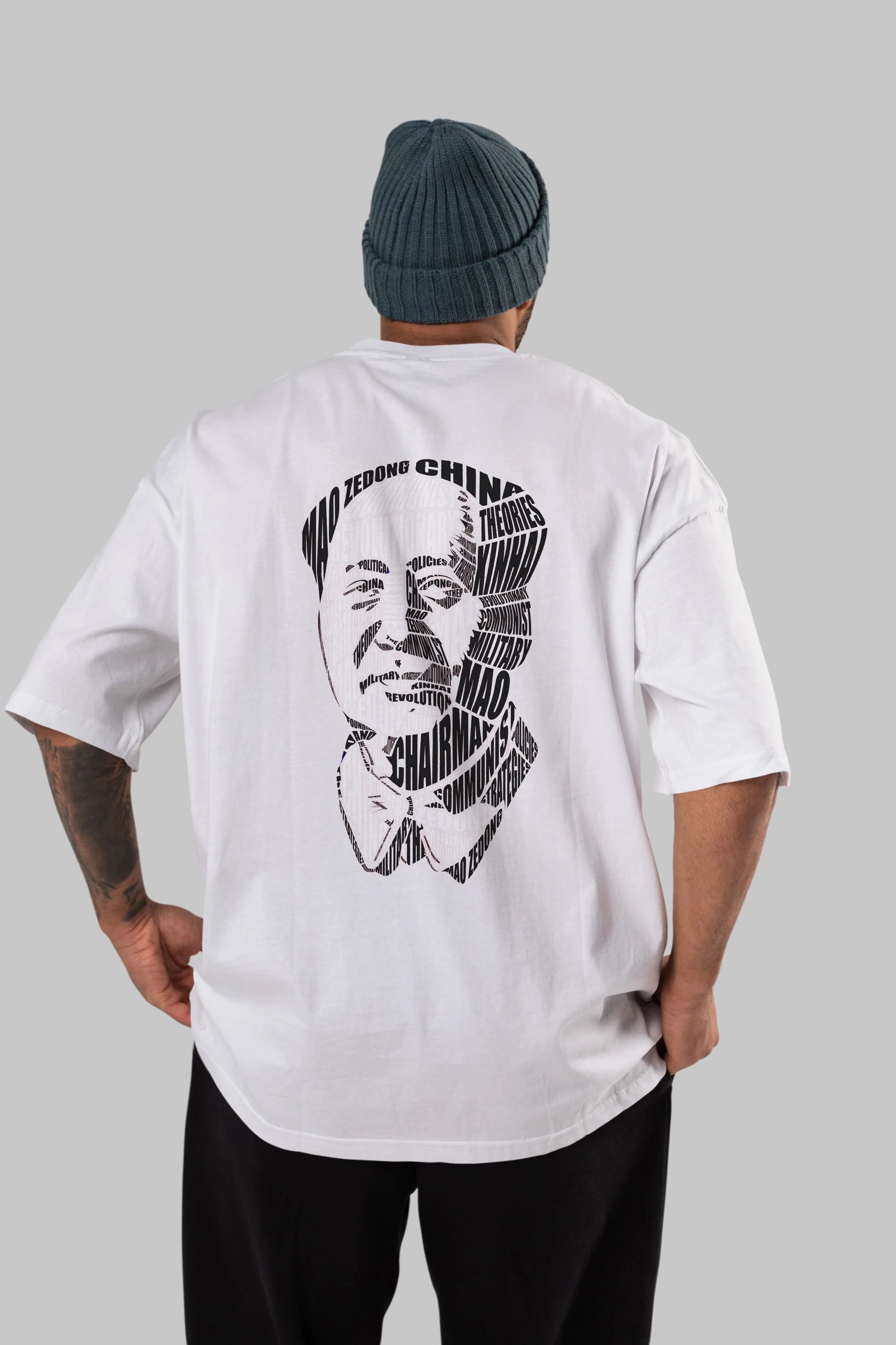 Mao Zedong Calligram Arka Baskılı Oversize t-shirt %100 pamuk Erkek Kadın Unisex