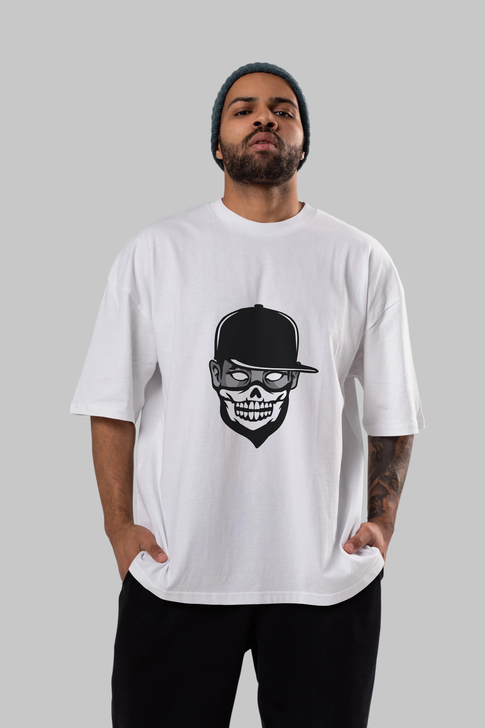 Skull Mask Ön Baskılı Oversize t-shirt Erkek Kadın Unisex %100 Pamuk tişort