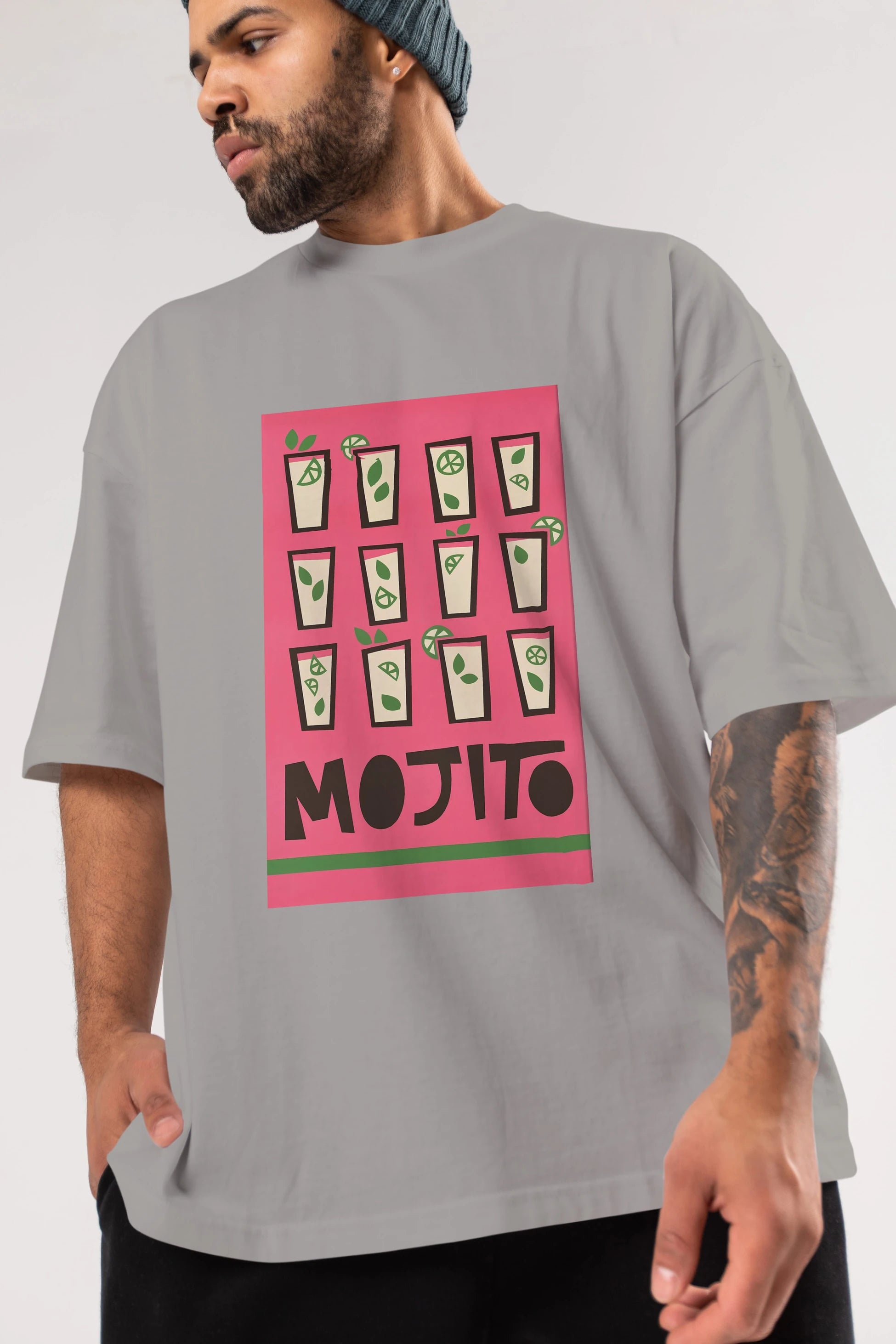 Mojito Ön Baskılı Oversize t-shirt Erkek Kadın Unisex %100 Pamuk Bisiklet Yaka tişort