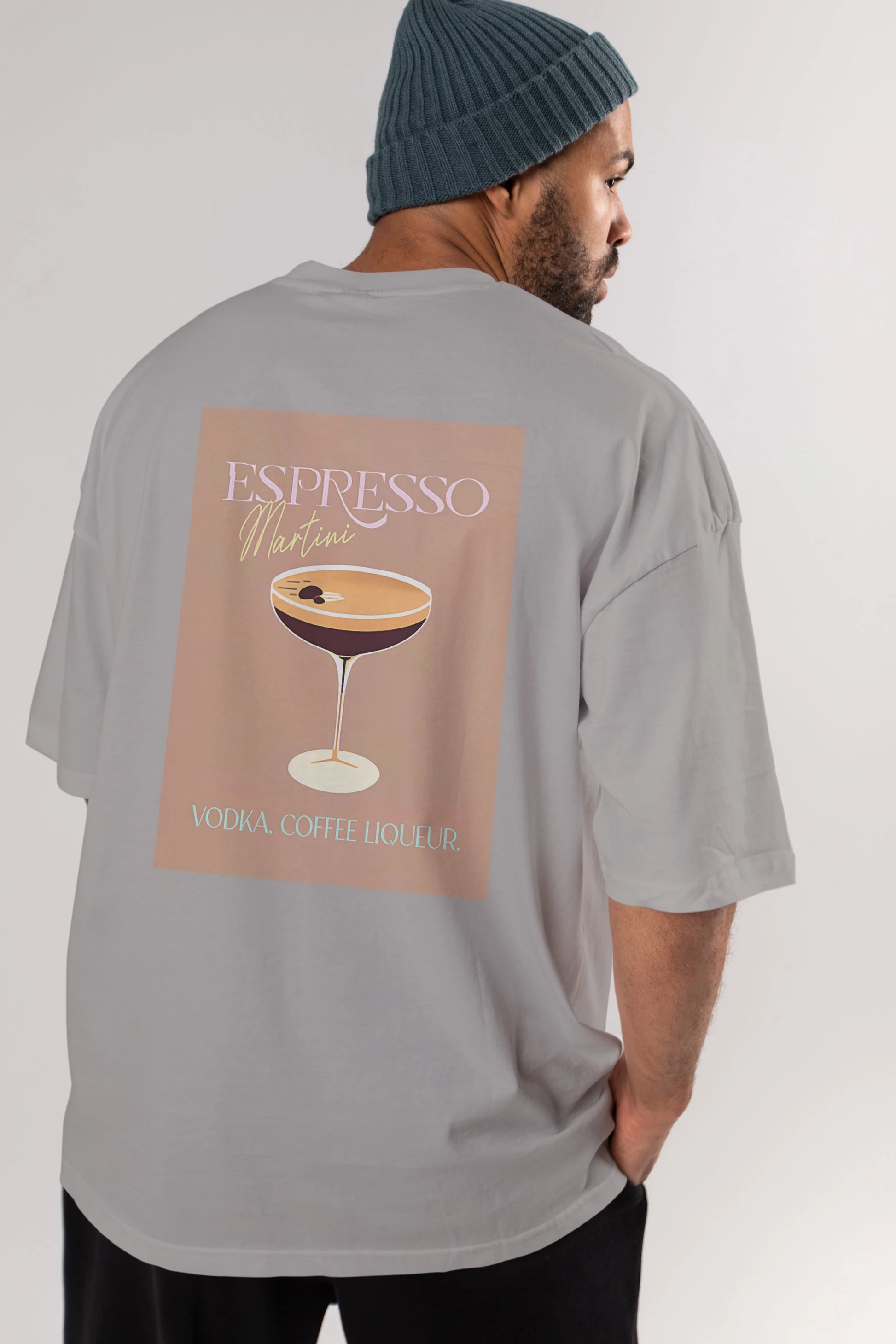 Espresso Martini Cocktail Arka Baskılı Oversize t-shirt Erkek Kadın Unisex %100 Pamuk Bisiklet Yaka tişort