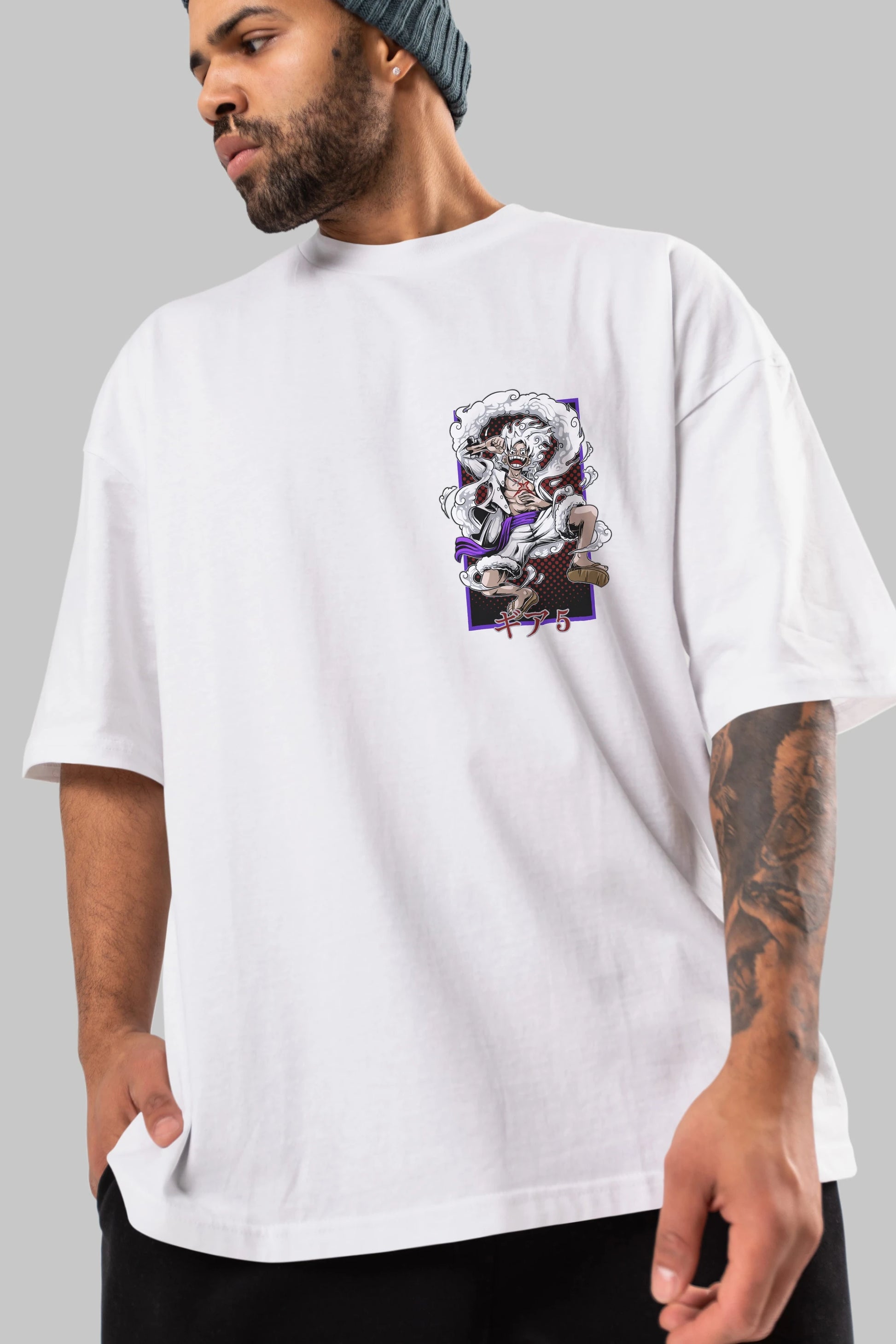 LUFFY GEAR 5 RECUADRO Ön Sol Baskılı Oversize t-shirt Erkek Kadın Unisex %100 Pamuk Bisiklet Yaka tişort