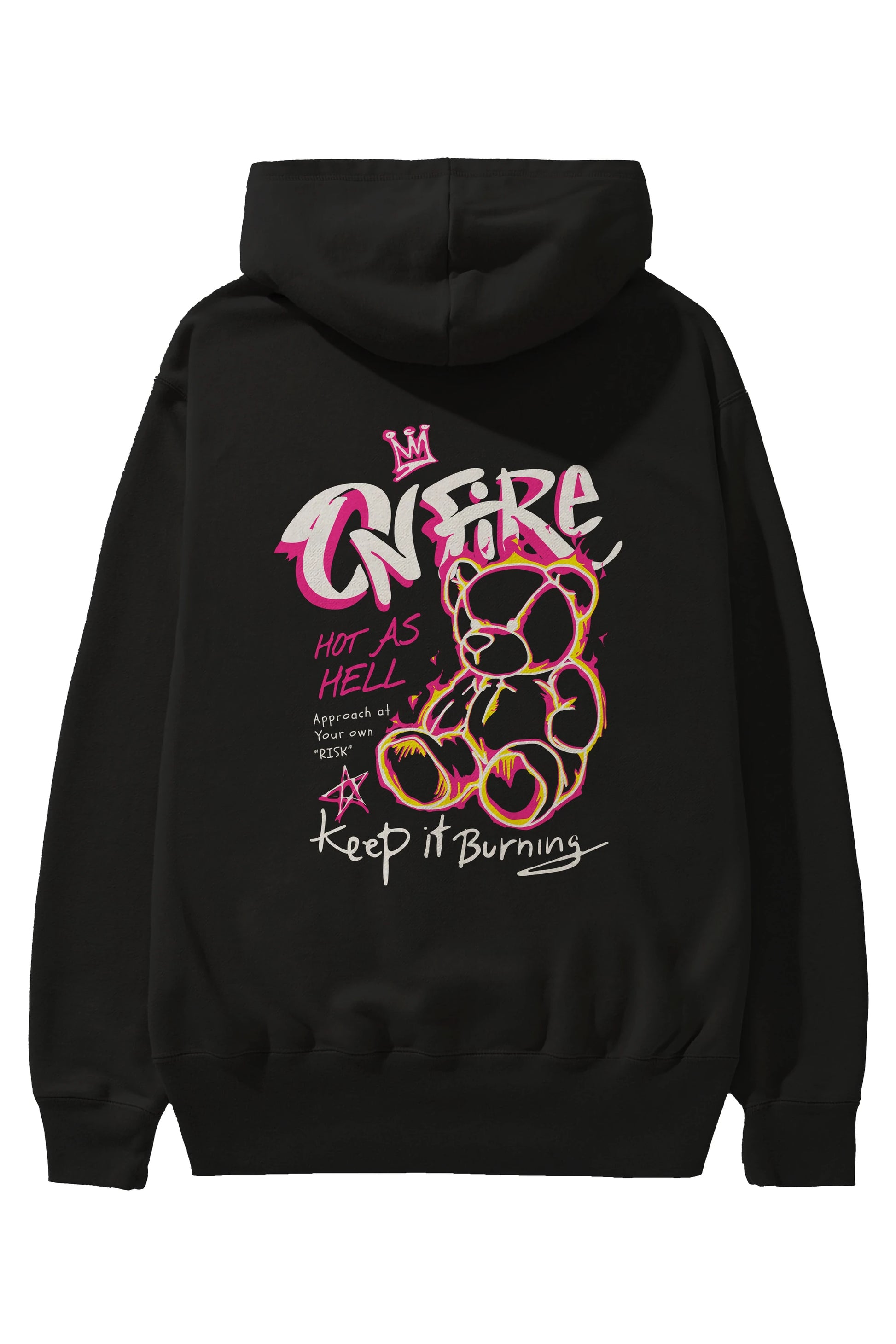 On Fire Bear Arka Baskılı Hoodie Oversize Kapüşonlu Sweatshirt Erkek Kadın Unisex