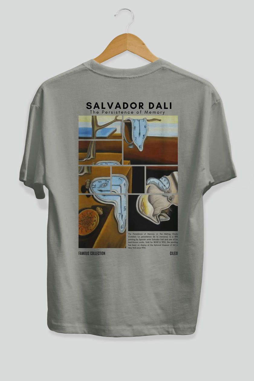 Salvador Dali Arka Baskılı Oversize t-shirt Erkek Kadın Bisiklet Yaka Pamuk tişort