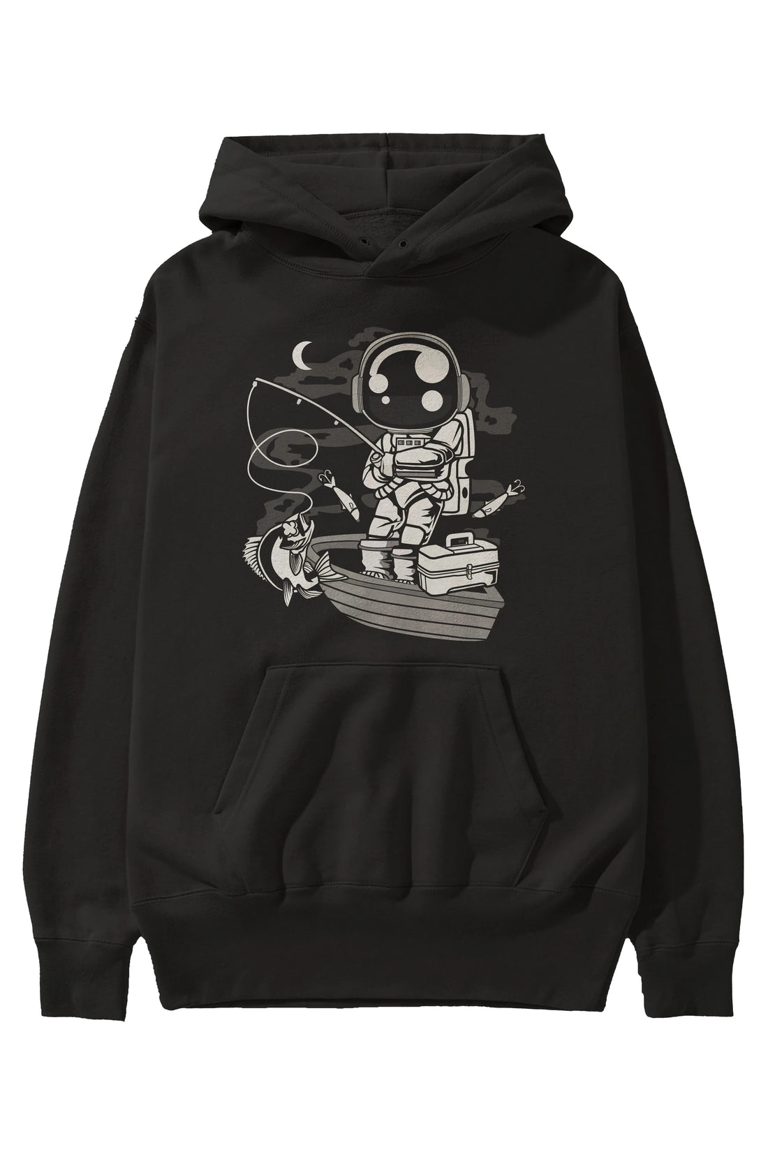 Astronaut Fisherman Ön Baskılı Hoodie Oversize Kapüşonlu Sweatshirt Erkek Kadın Unisex
