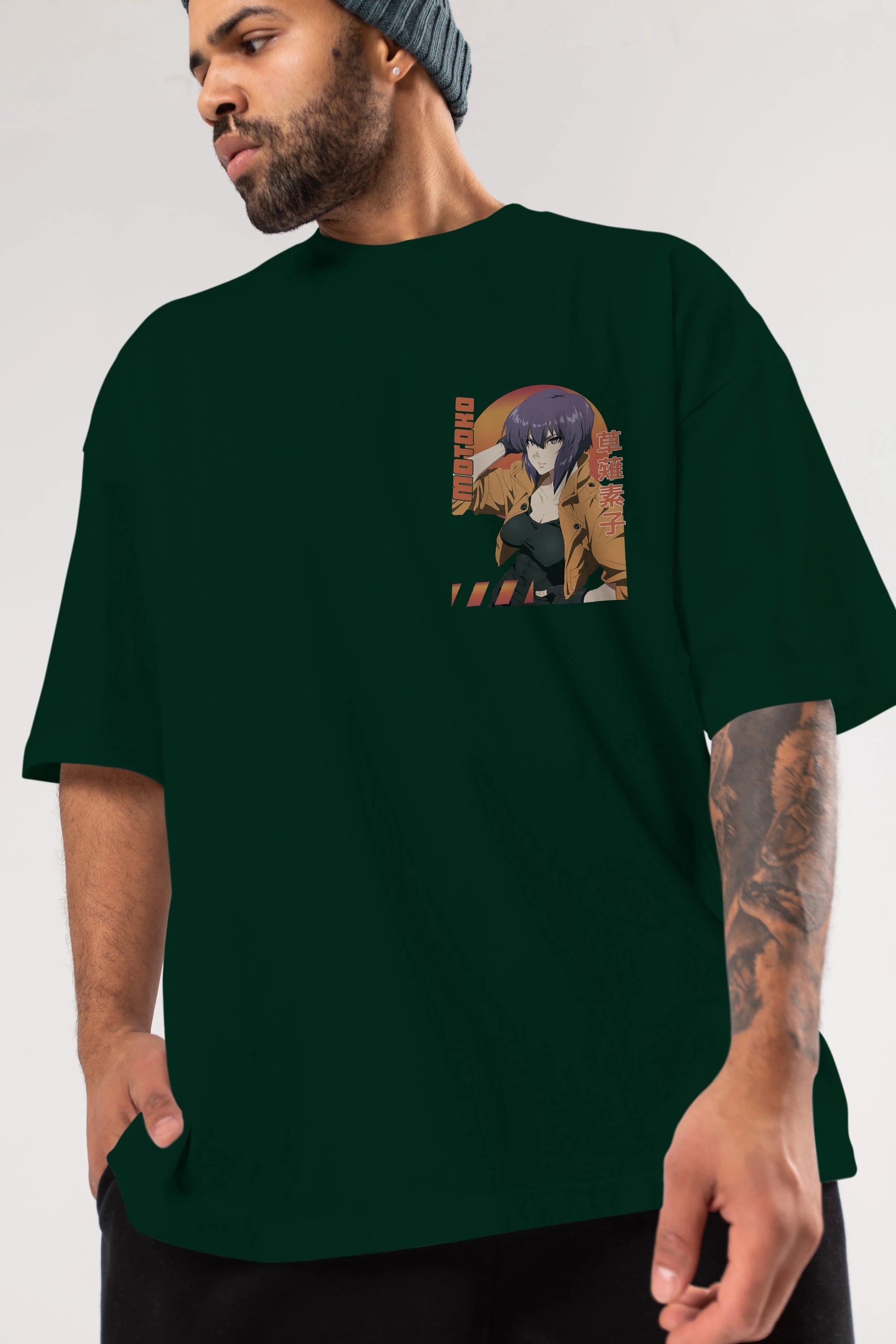 Motoko Kusanagi 9 Ön Sol Baskılı Oversize t-shirt Erkek Kadın Unisex %100 Pamuk Bisiklet Yaka tişort