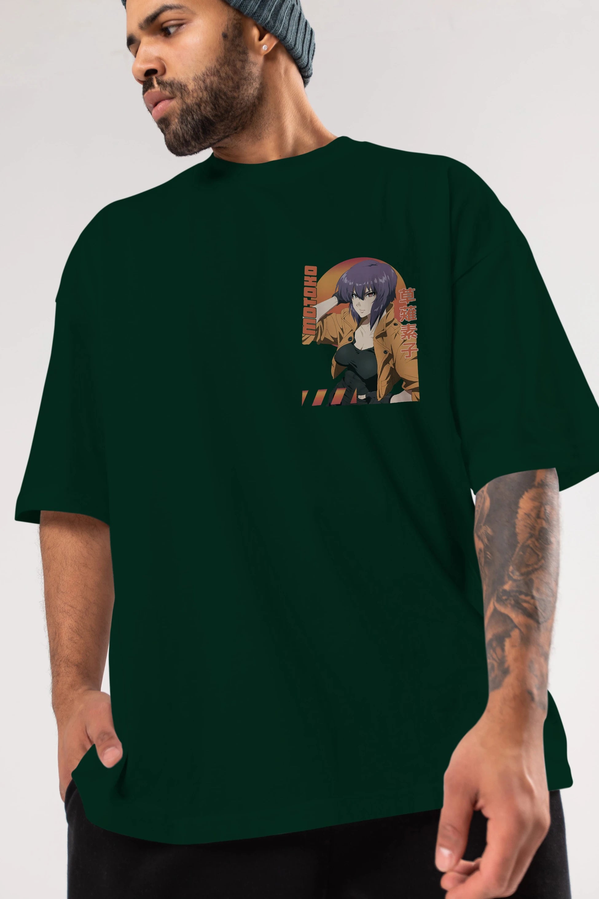 Motoko Kusanagi 9 Ön Sol Baskılı Oversize t-shirt Erkek Kadın Unisex %100 Pamuk Bisiklet Yaka tişort
