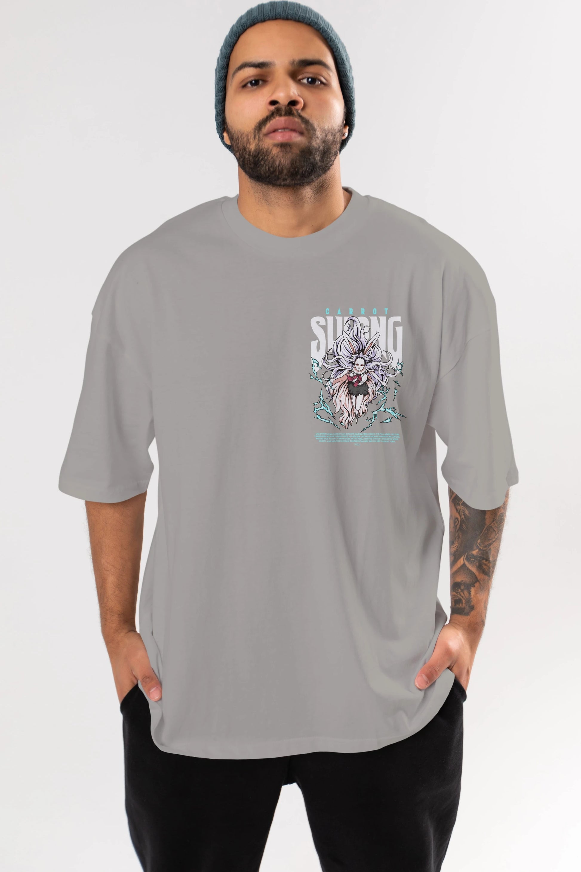 Carrot Sulong Ön Sol Baskılı Oversize t-shirt Erkek Kadın Unisex %100 Pamuk Bisiklet Yaka tişort