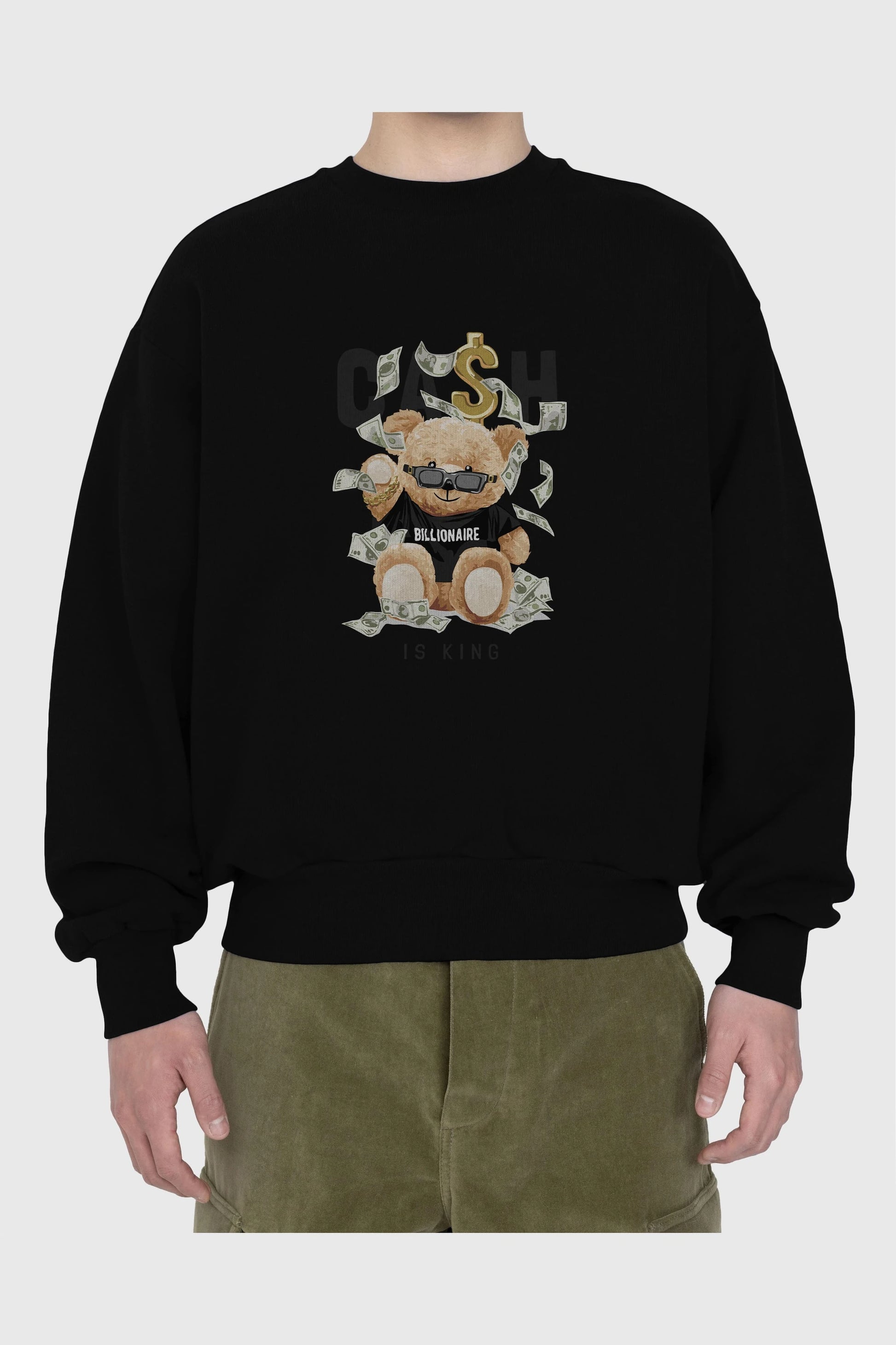 Teddy Bear Billionaire Ön Baskılı Oversize Sweatshirt Erkek Kadın Unisex