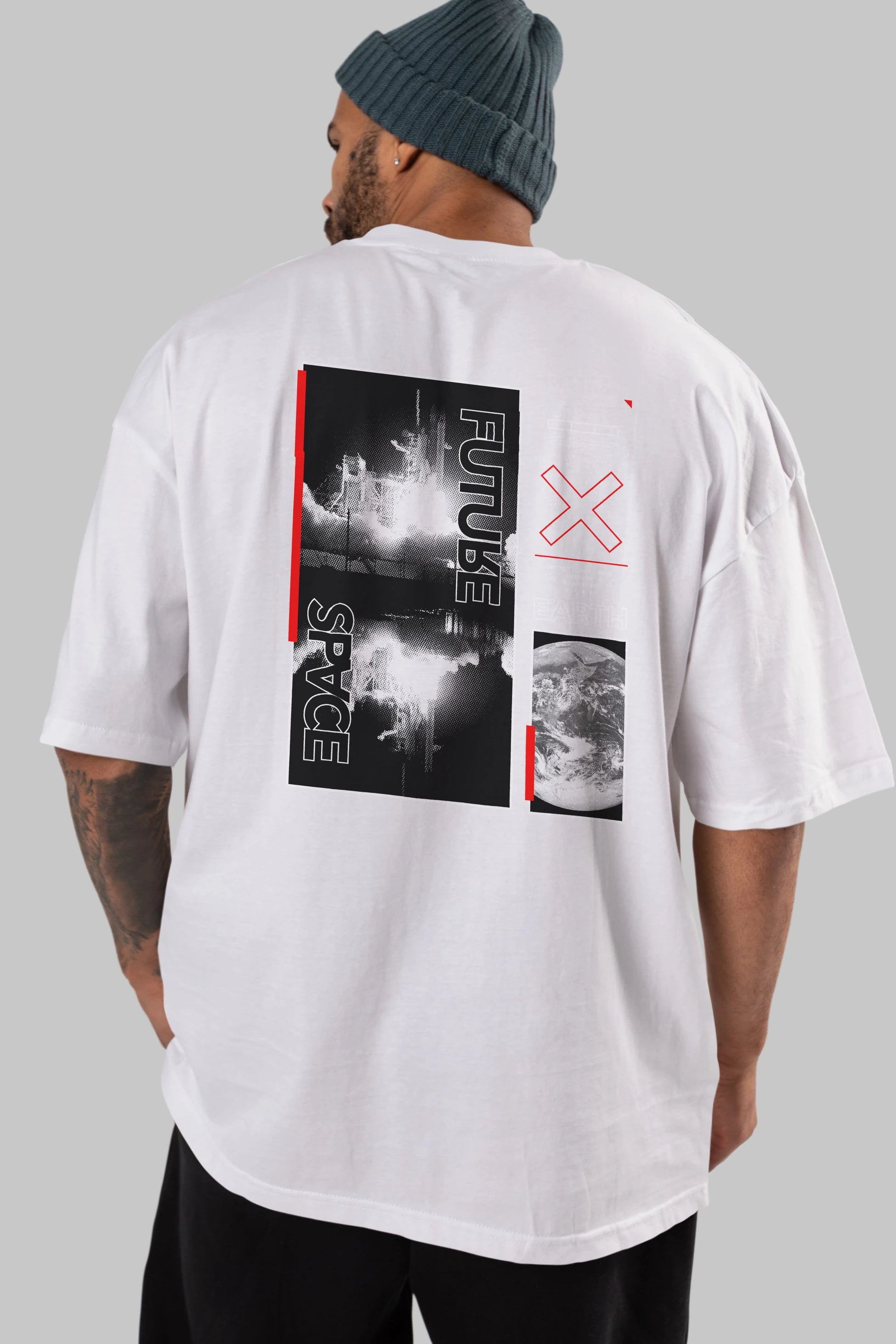 Future Space Arka Baskılı Oversize t-shirt Erkek Kadın Unisex