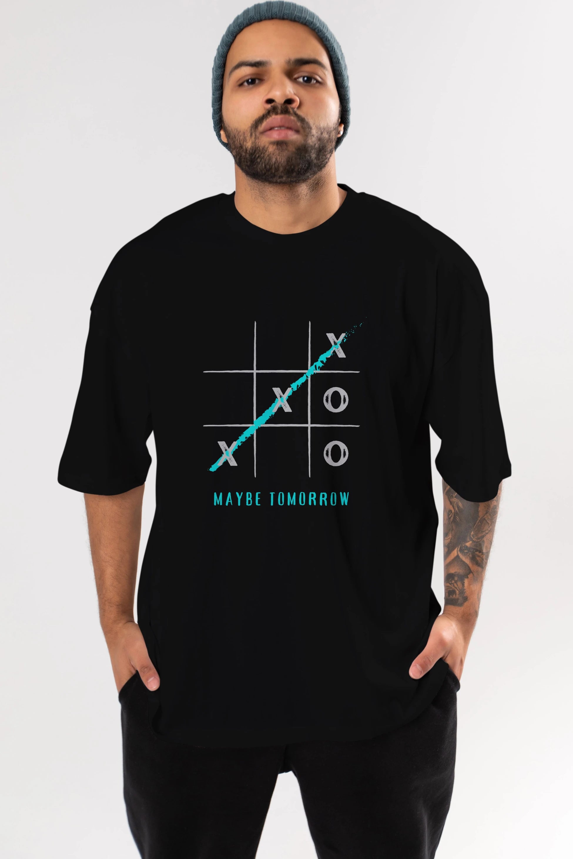 Maybe Tomorrow Yazılı Ön Baskılı Oversize t-shirt Erkek Kadın Unisex