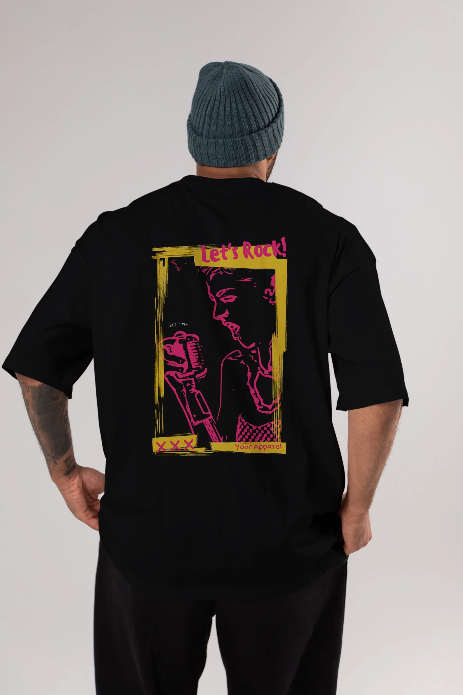 Let's Rock Yazılı Arka Baskılı Oversize t-shirt Erkek Kadın Unisex
