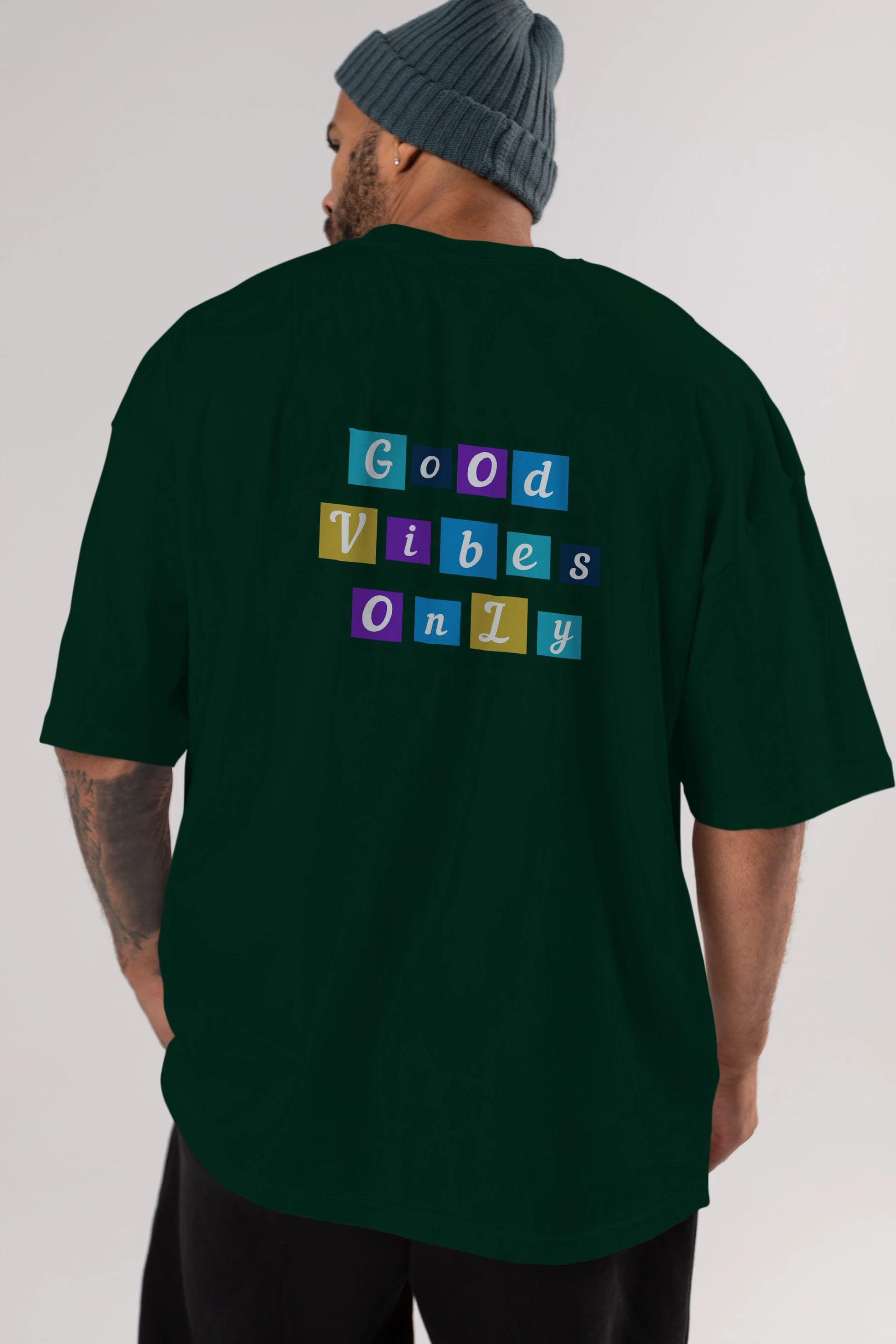Good Vibes Only Yazılı 3 Arka Baskılı Oversize t-shirt Erkek Kadın Unisex
