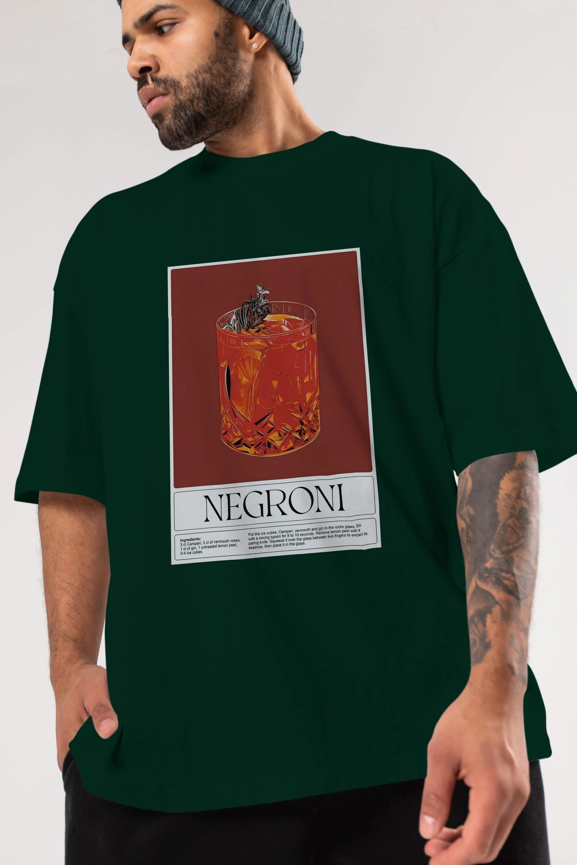 Negroni 2 Ön Baskılı Oversize t-shirt Erkek Kadın Unisex %100 Pamuk Bisiklet Yaka tişort