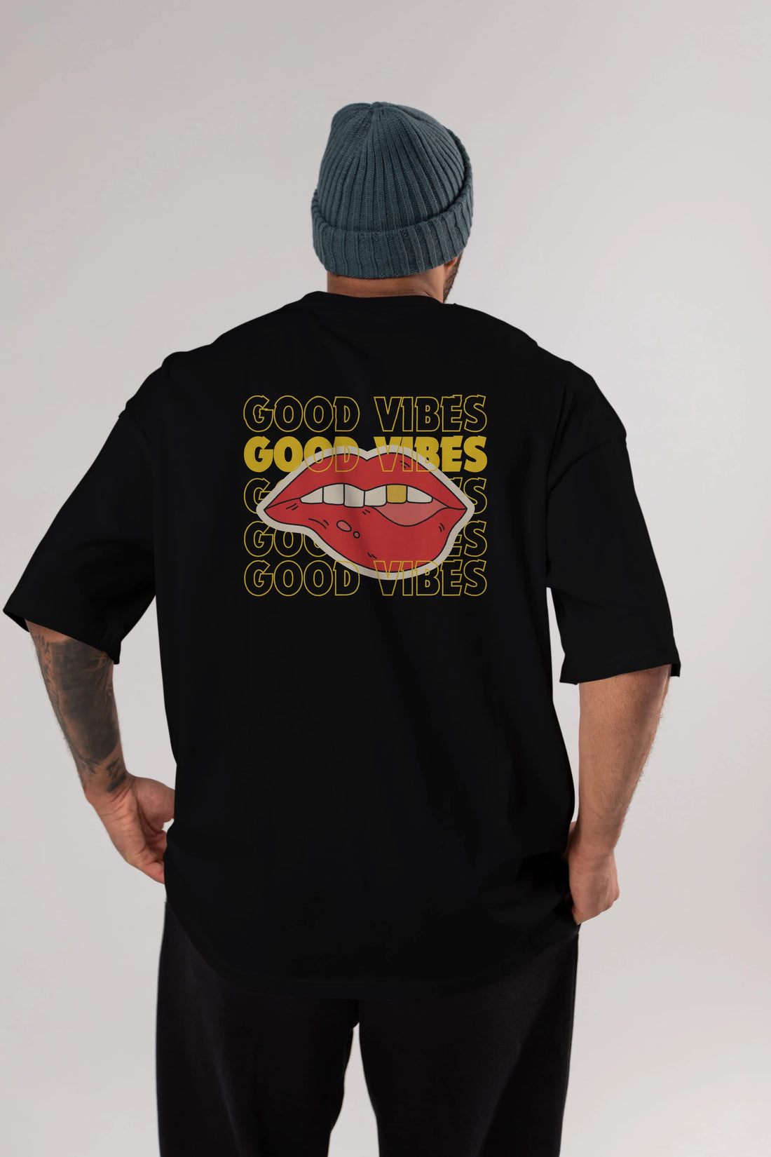Good Vibes Yazılı 2 Arka Baskılı Oversize t-shirt Erkek Kadın Unisex
