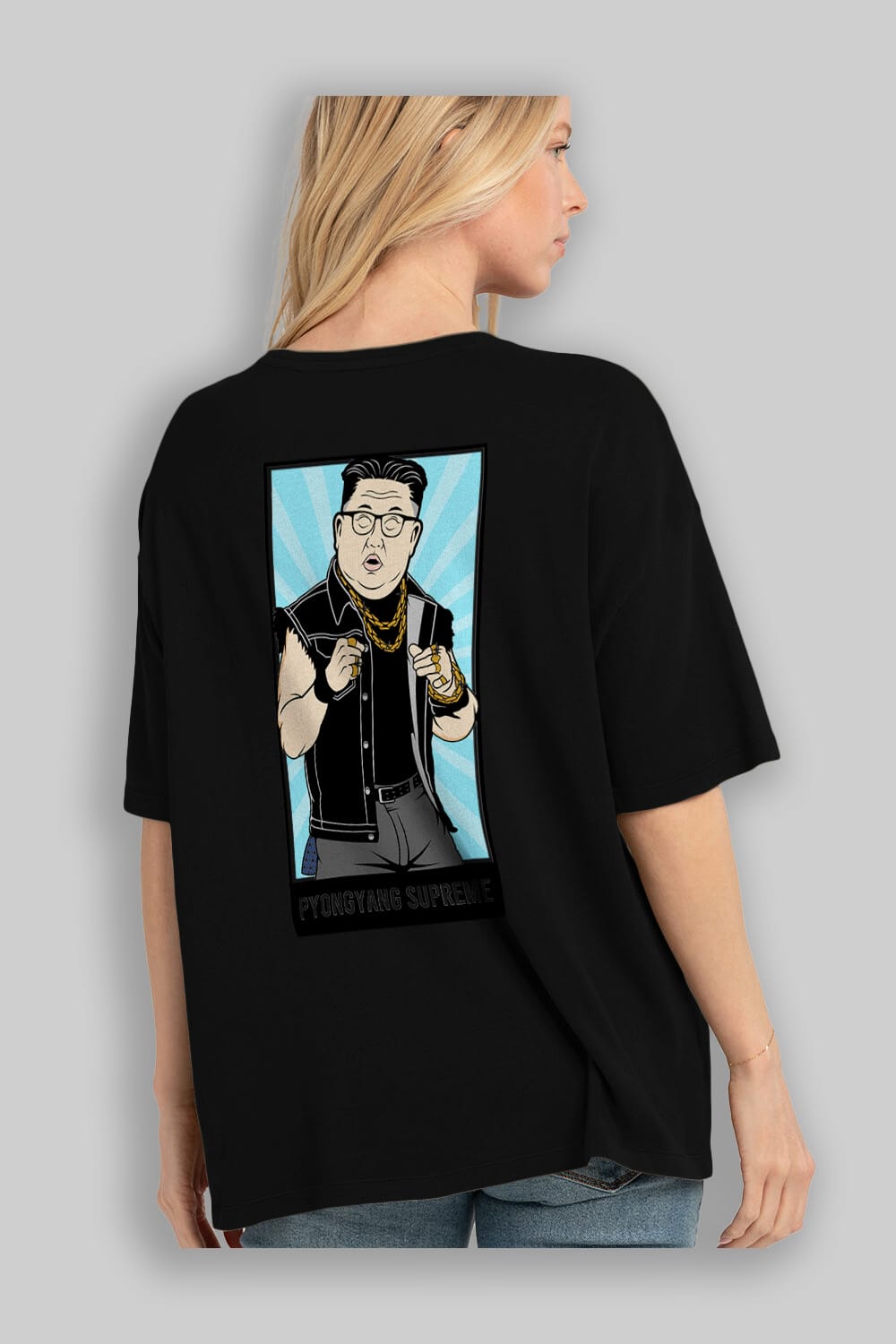 Kim Jong Un Pyongyang Supreme Arka Baskılı Oversize t-shirt Erkek Kadın Unisex %100 Pamuk tişort