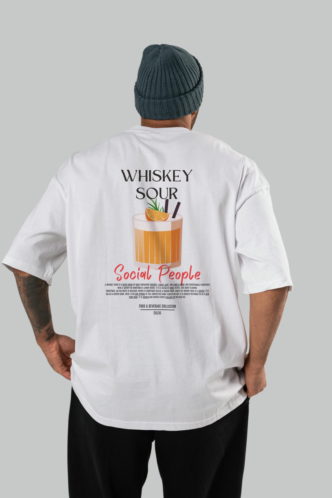 Whıskey Sour Kokteyl Serisi Baskılı Oversize t-shirt Erkek Kadın Unisex %100 Pamuk Bisiklet Yaka tişort