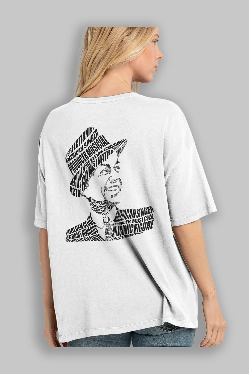 Frank Sinatra Calligram Arka Baskılı Oversize t-shirt %100 pamuk Erkek Kadın Unisex