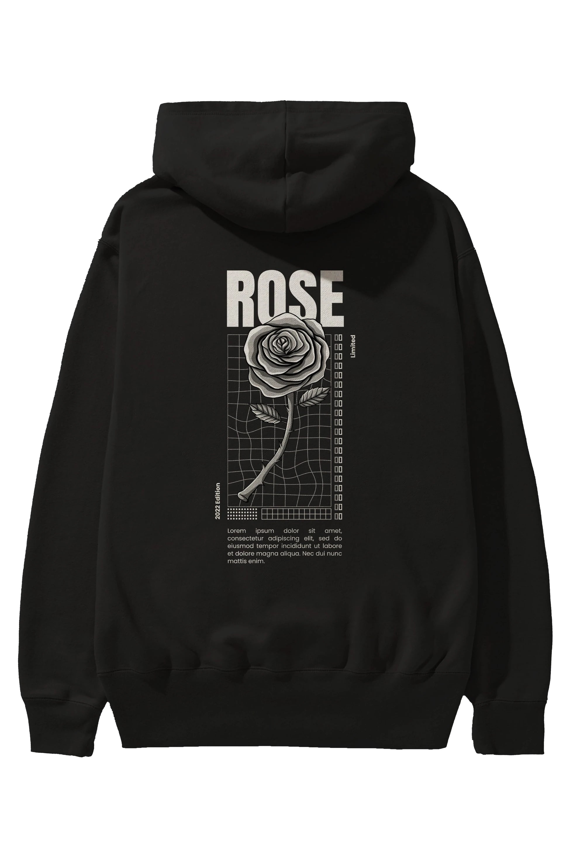 Rose Streetwear Arka Baskılı Oversize Hoodie Kapüşonlu Sweatshirt Erkek Kadın Unisex