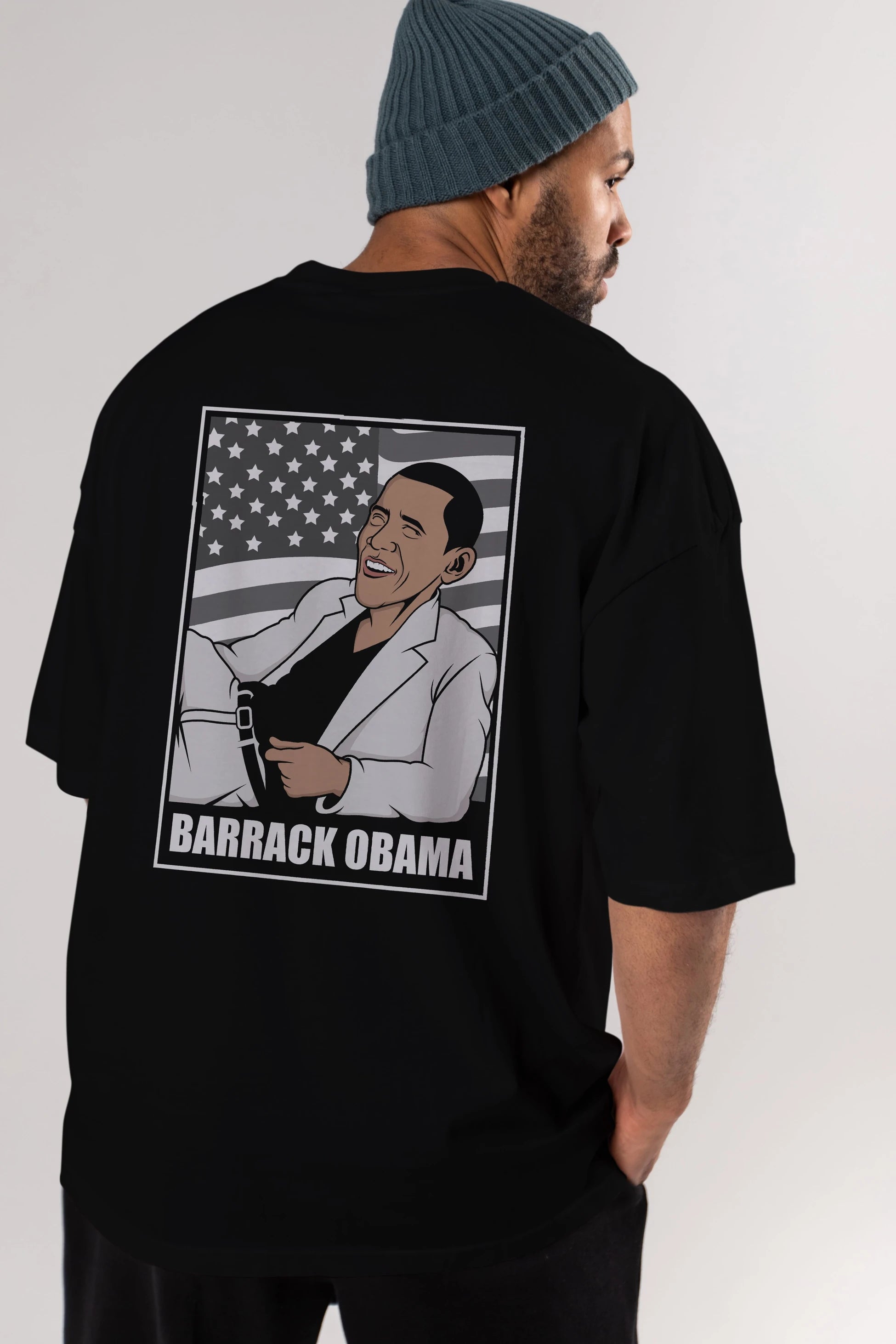 Obama Thriller Arka Baskılı Oversize t-shirt Erkek Kadın Unisex %100 Pamuk tişort