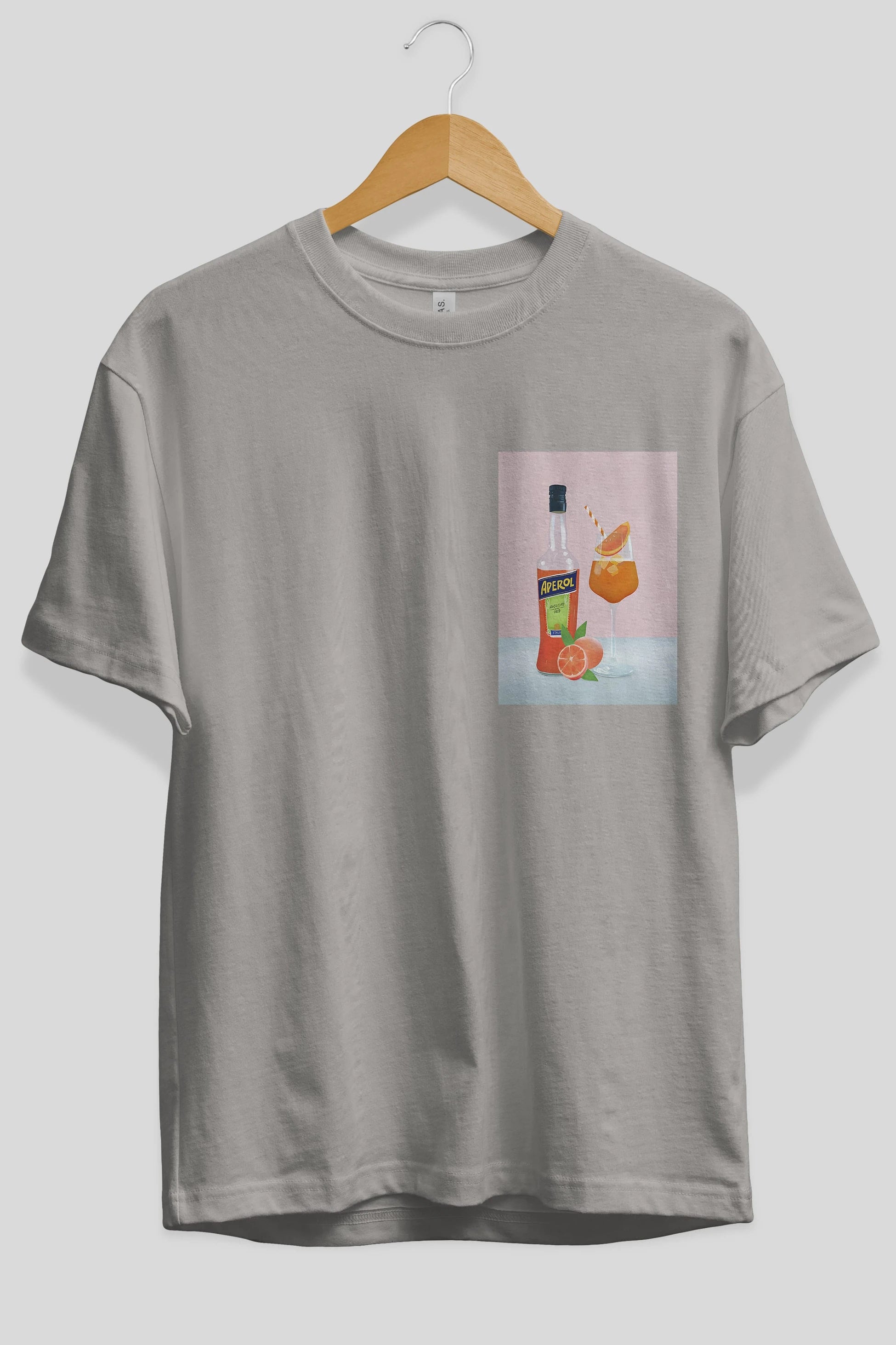 Aperol Spritz 3 Ön Sol Baskılı Oversize t-shirt Erkek Kadın Unisex %100 Pamuk Bisiklet Yaka tişort
