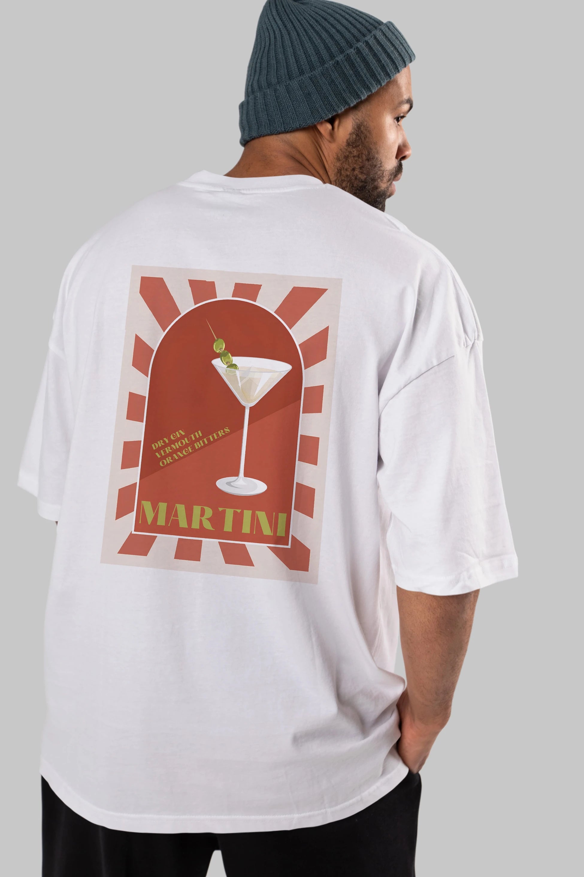 Martini 2 Arka Baskılı Oversize t-shirt Erkek Kadın Unisex %100 Pamuk Bisiklet Yaka tişort