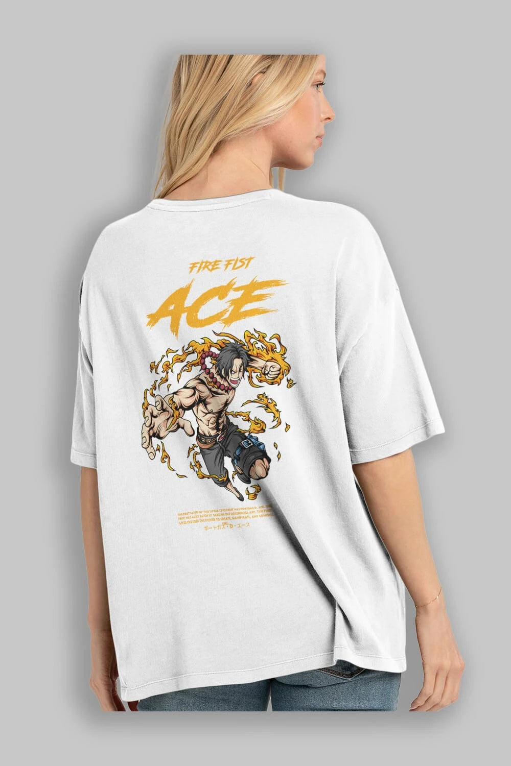 Fire Fist Ace Anime Arka Baskılı Oversize t-shirt Erkek Kadın Unisex