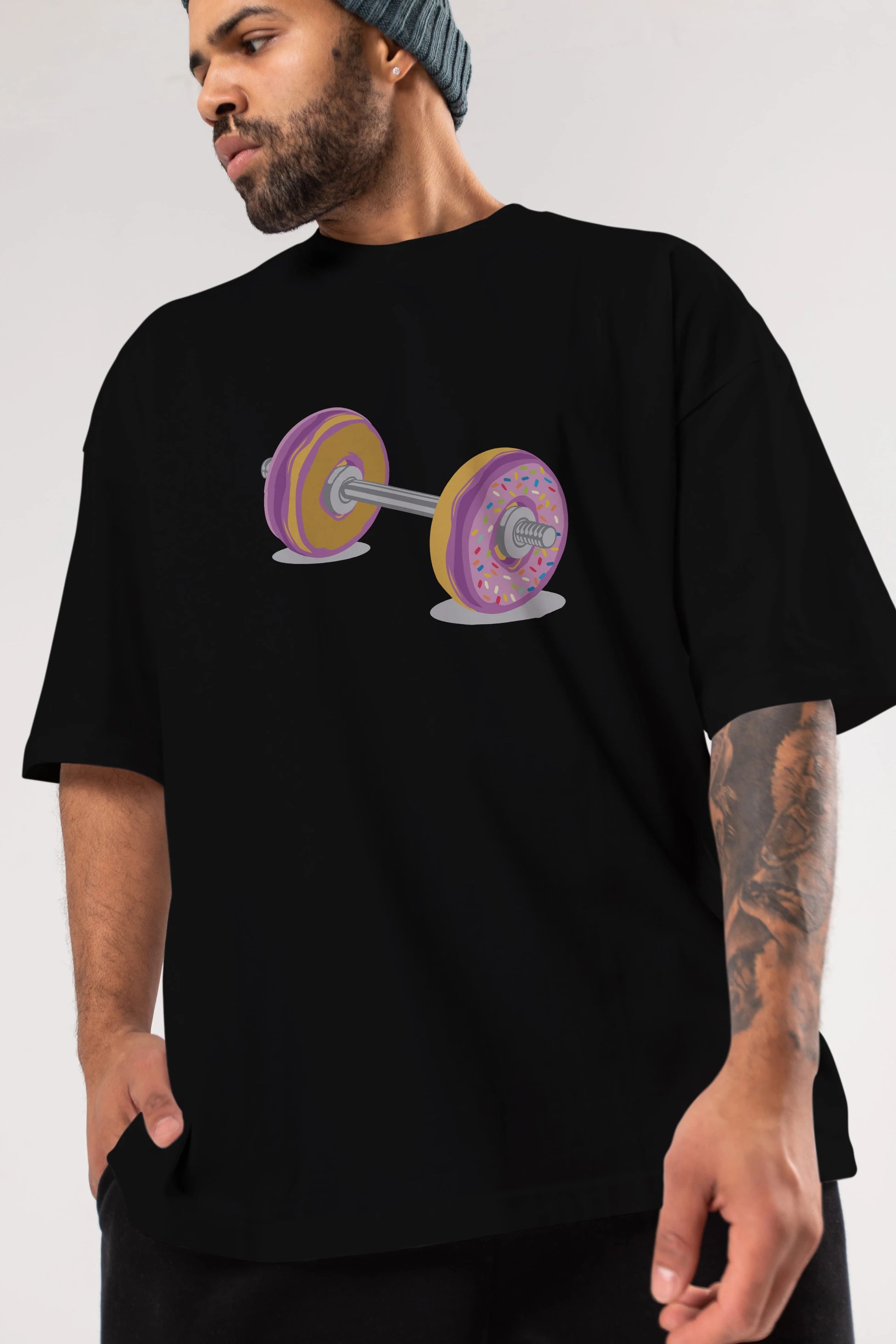 Donut Barbell Ön Baskılı Oversize t-shirt %100 pamuk Erkek Kadın Unisex