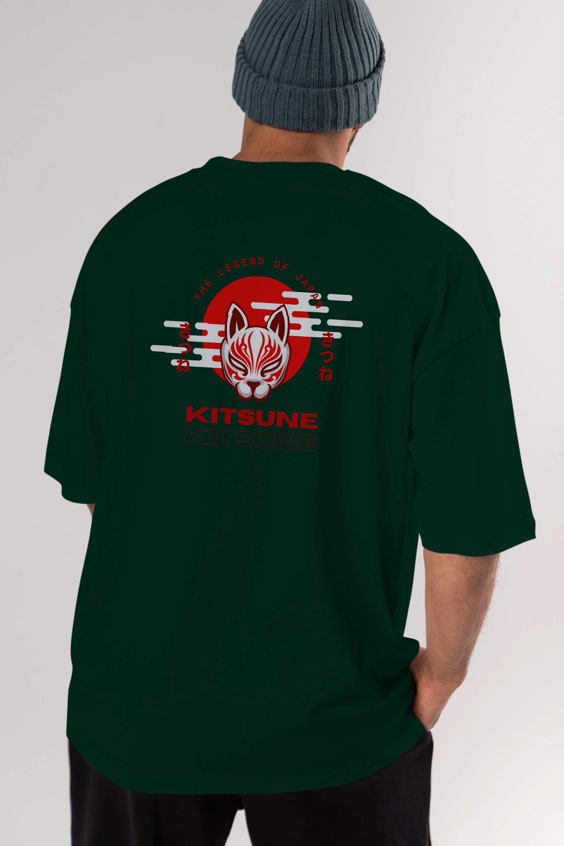 Kitsune Mask Arka Baskılı Oversize t-shirt Erkek Kadın Unisex