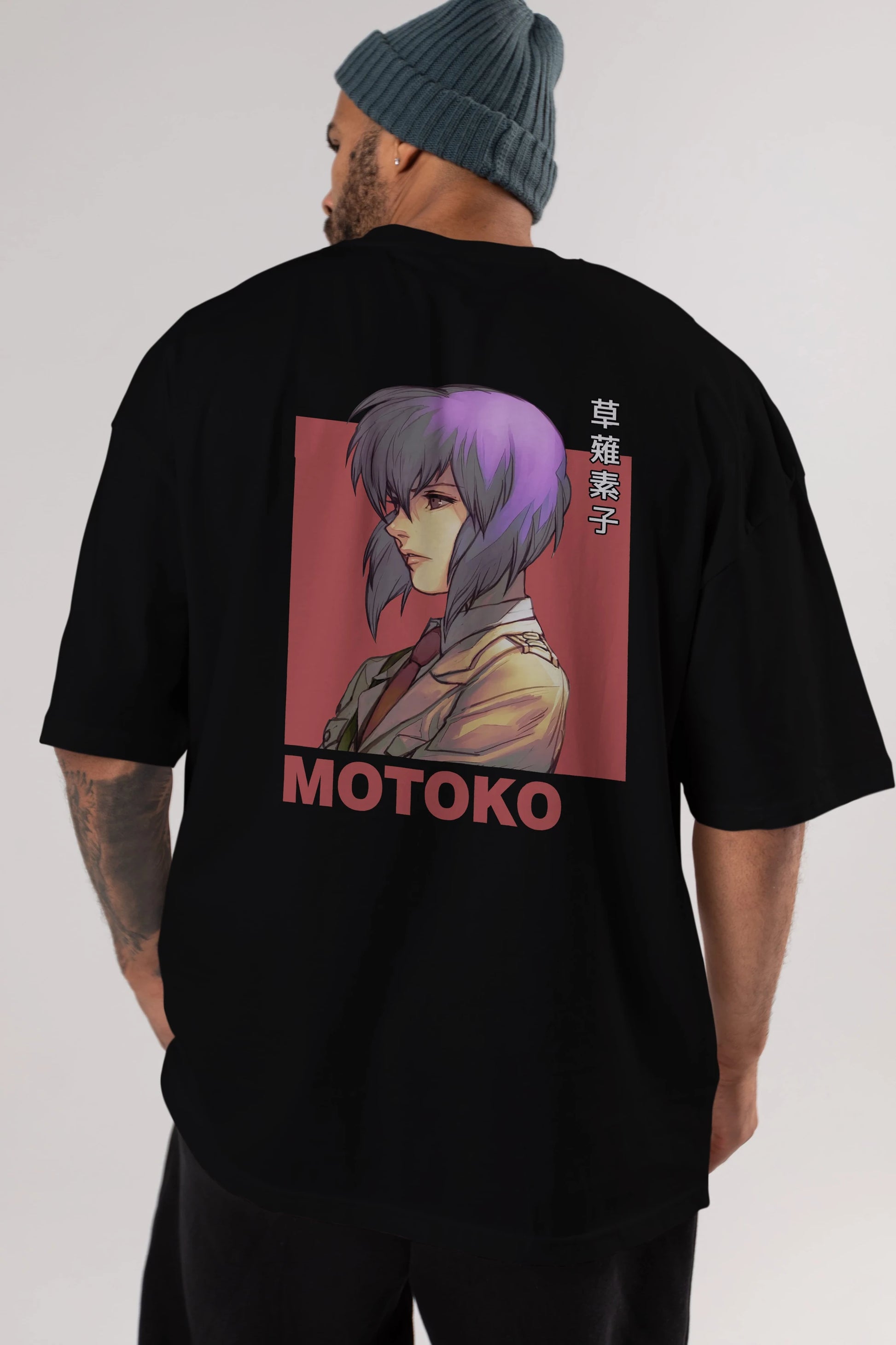 Motoko Kusanagi 12 Anime Arka Baskılı Oversize t-shirt Erkek Kadın Unisex
