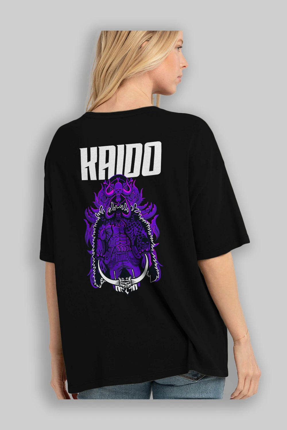 Kaido Anime Arka Baskılı Oversize t-shirt Erkek Kadın Unisex %100 pamuk tişort