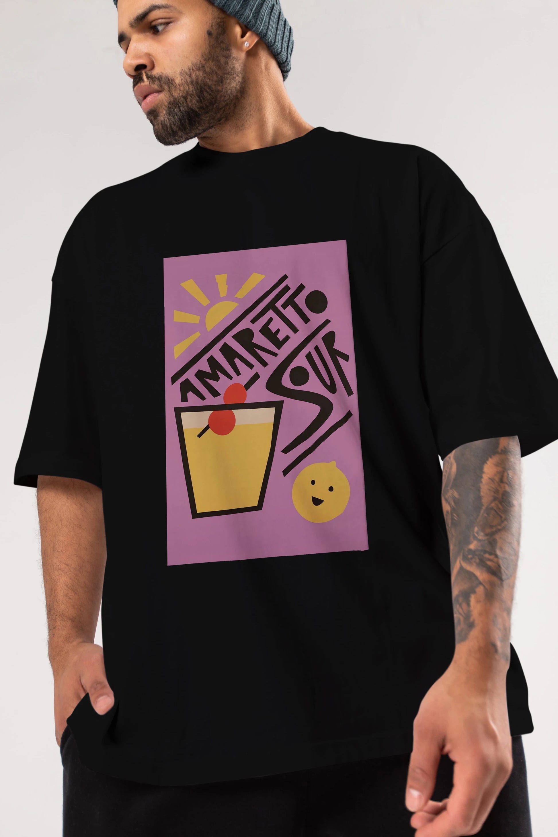 Amaretto Sour Ön Baskılı Oversize t-shirt Erkek Kadın Unisex %100 Pamuk Bisiklet Yaka tişort