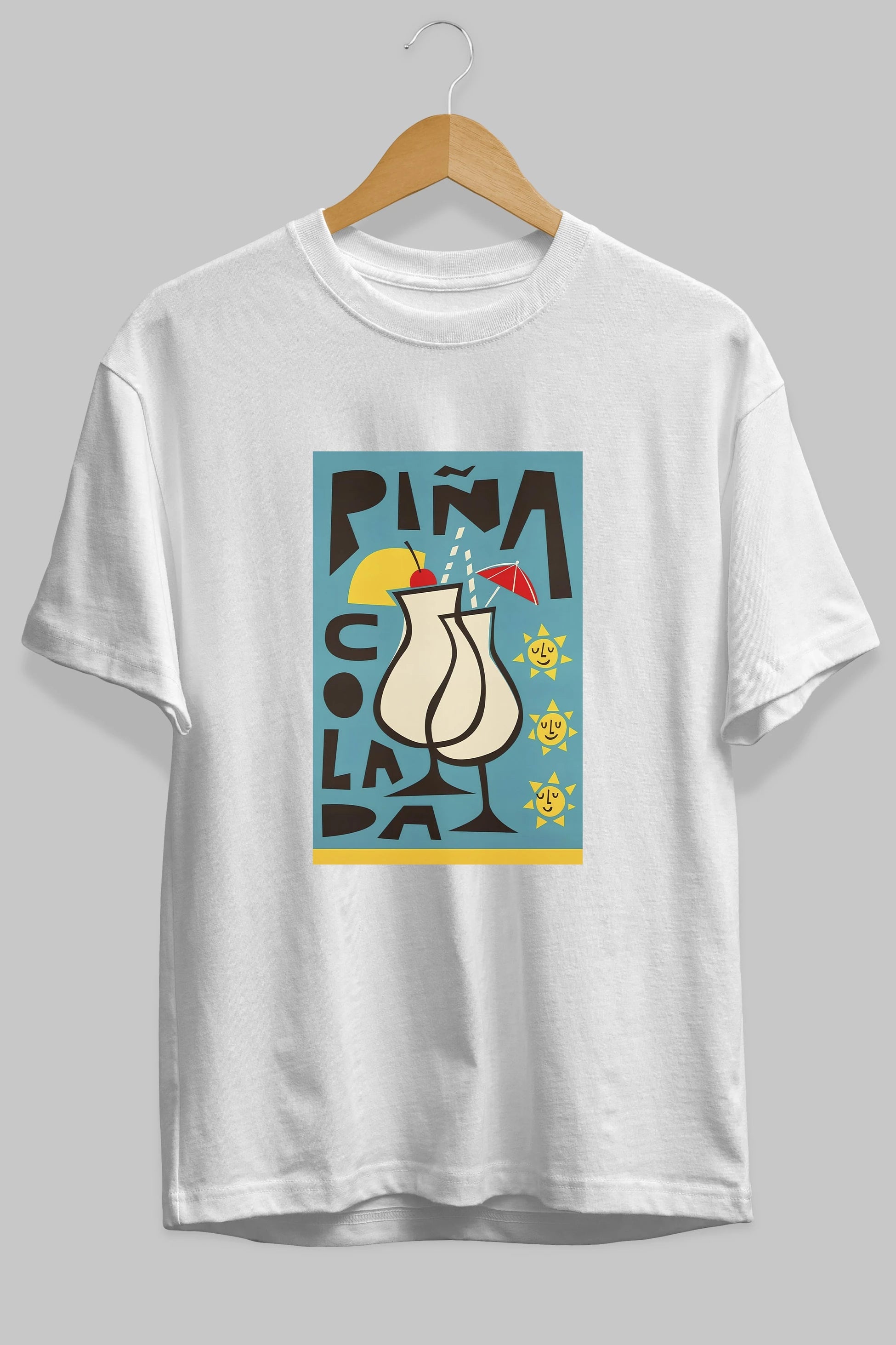 Pina Colada 4 Ön Baskılı Oversize t-shirt Erkek Kadın Unisex %100 Pamuk Bisiklet Yaka tişort